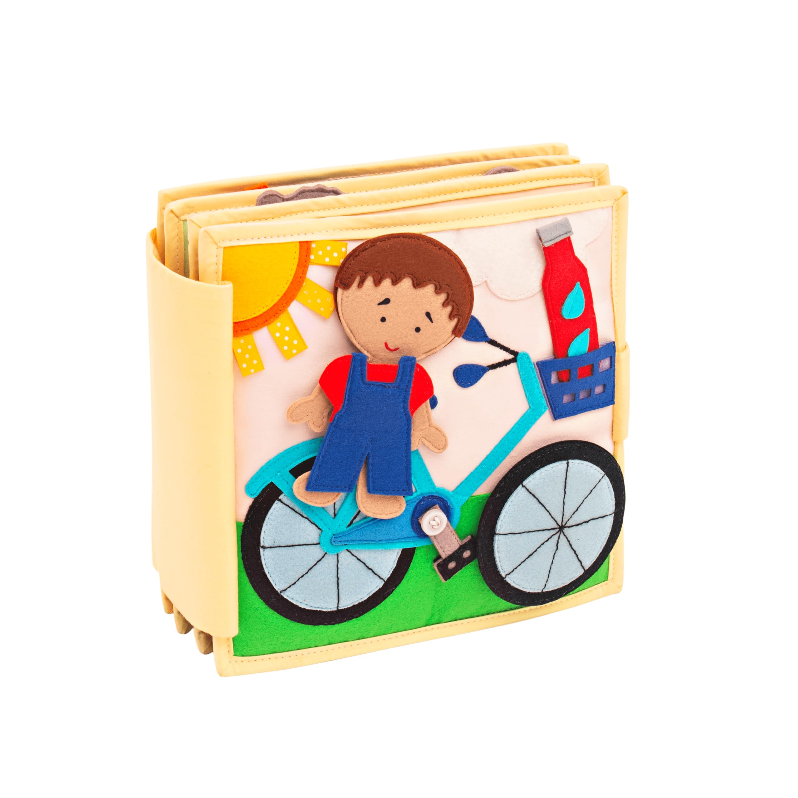 Jolly Designs – Mein erstes Fahrrad - 6 Seiten Quiet Book – Montessori Spielzeug ab 18 Monaten – Motorik & Sensorik fördern – Handgefertigtes Filzbuch – Lernspielzeug für Kleinkinder – Busy Book