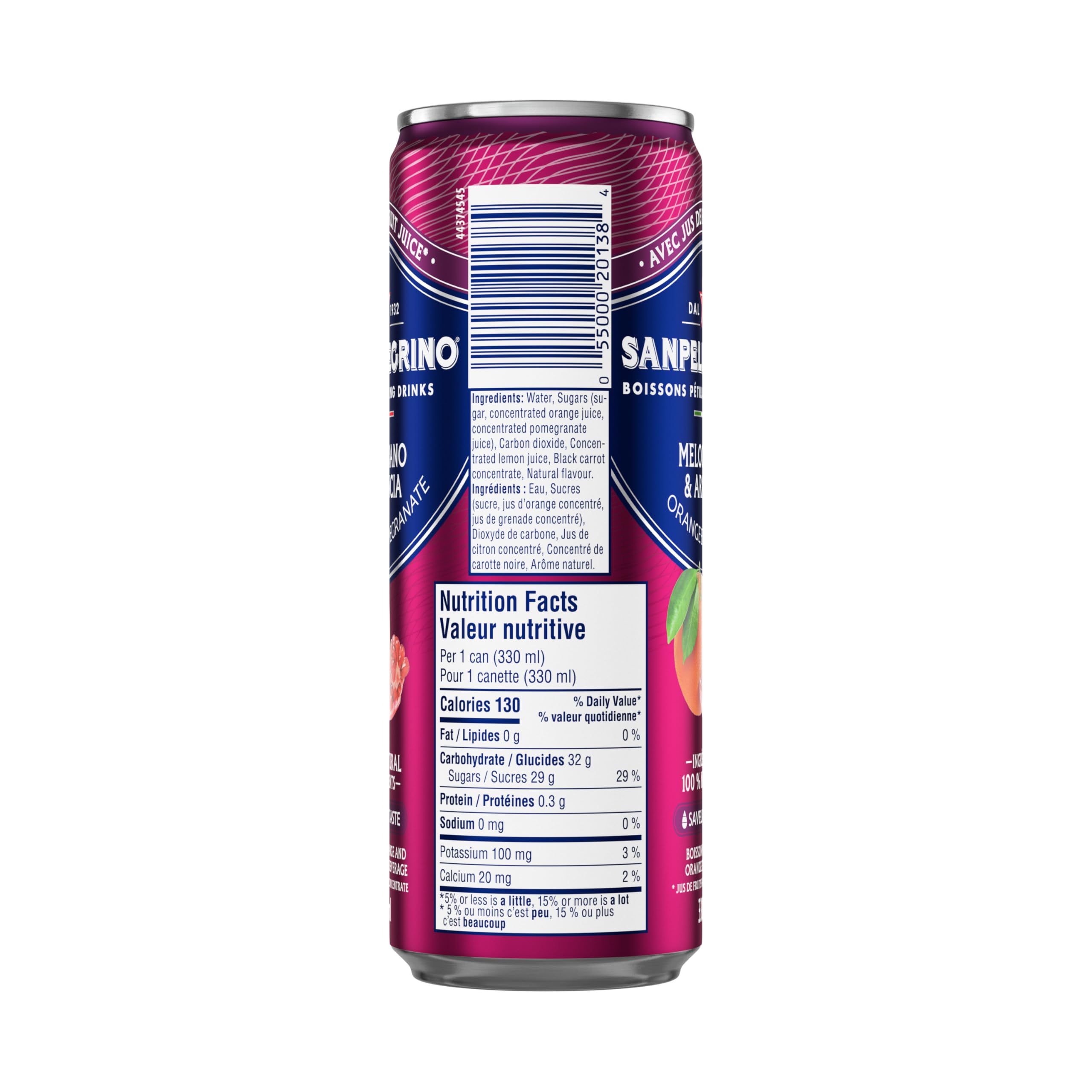San Pellegrino Naturali – Boisson pétillante italienne Melograno & Arancia, orange et grenade, 330 ml, 24 canettes au total