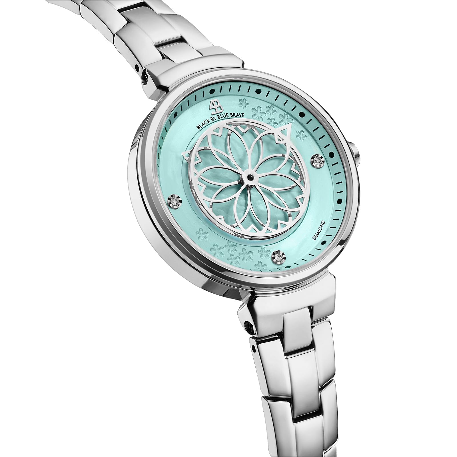 Reloj de mujer con diseño de flor de cerezo de 32 mm, esfera azul de nácar con diamantes auténticos, pulsera de plata con pétalos de Sakura, elegantes relojes para mujer