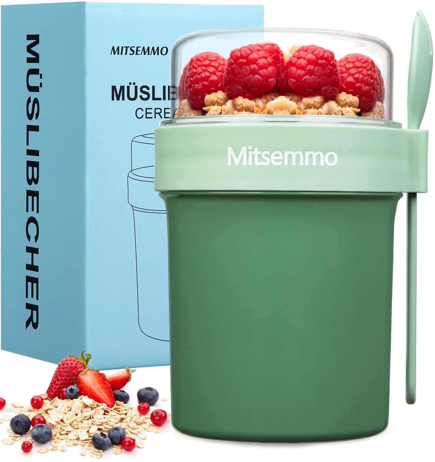 Mitsemmo Müslibecher To Go 760ml+230ml, Müsli Cup, Joghurtbecher Mit Löffel, Cornflakes, Müslidose, Müslischale, Frühstücksdose, Müslibox, Joghurt Becher