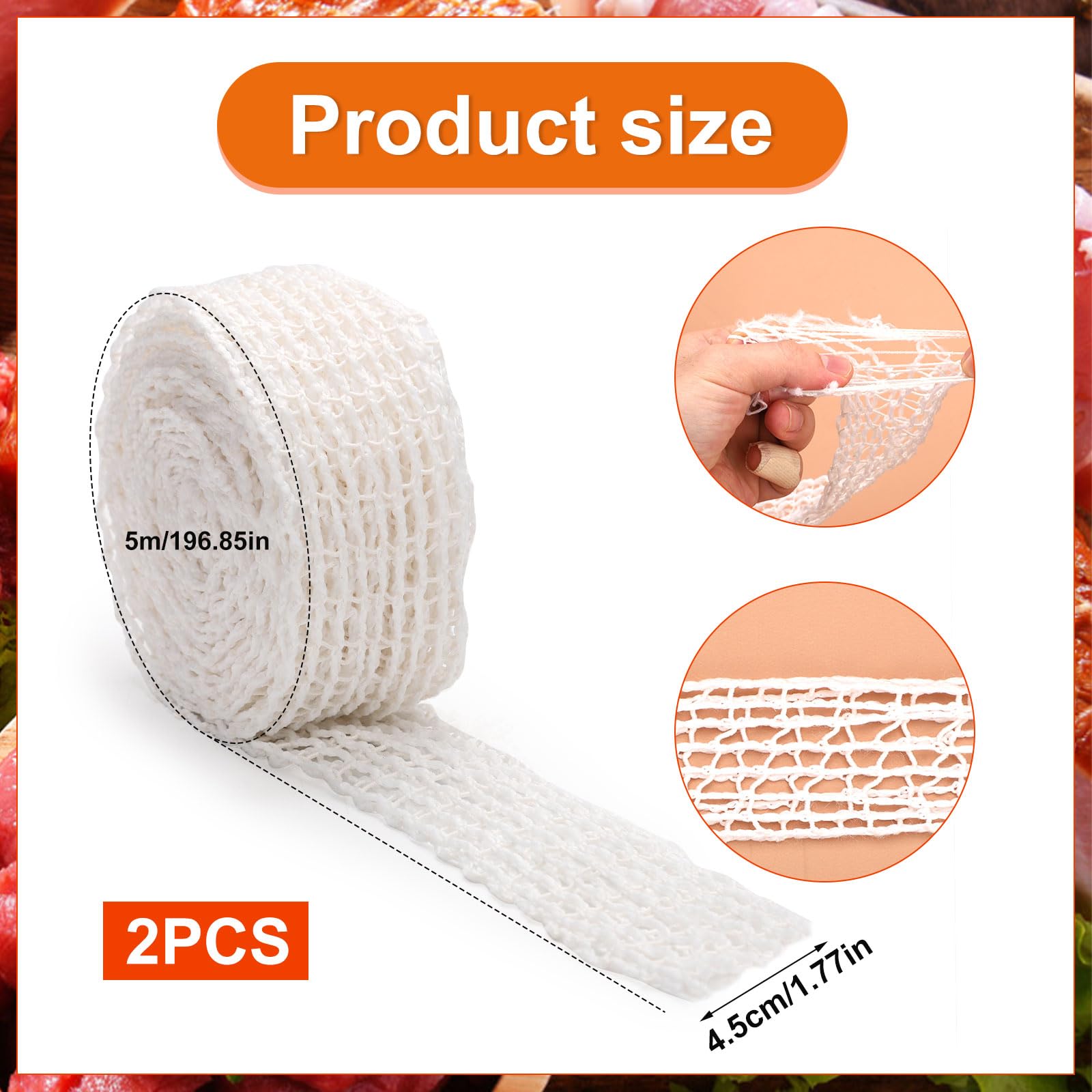 2pcs Meat Netting Rolls 5m, 18 Hole Elastic Ham Netting Smoked Meat Poultry Ham Sock Netting Beef Netting Precut Butcher Twine Netting for Making Delicious Meat Sausages