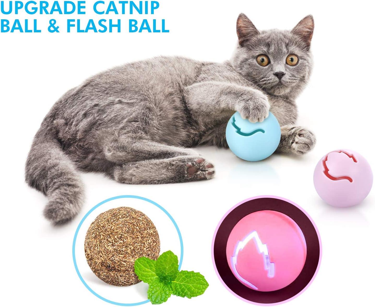 Pecute Cat Toy Roller with 360° Rotating Ball - 4 Levels Towers Tracks Roller with Catnip Ball Flashing Ball and Feather Cat Stick, Interactive Kitten Fun Mental Physical Exercise Puzzle Toys