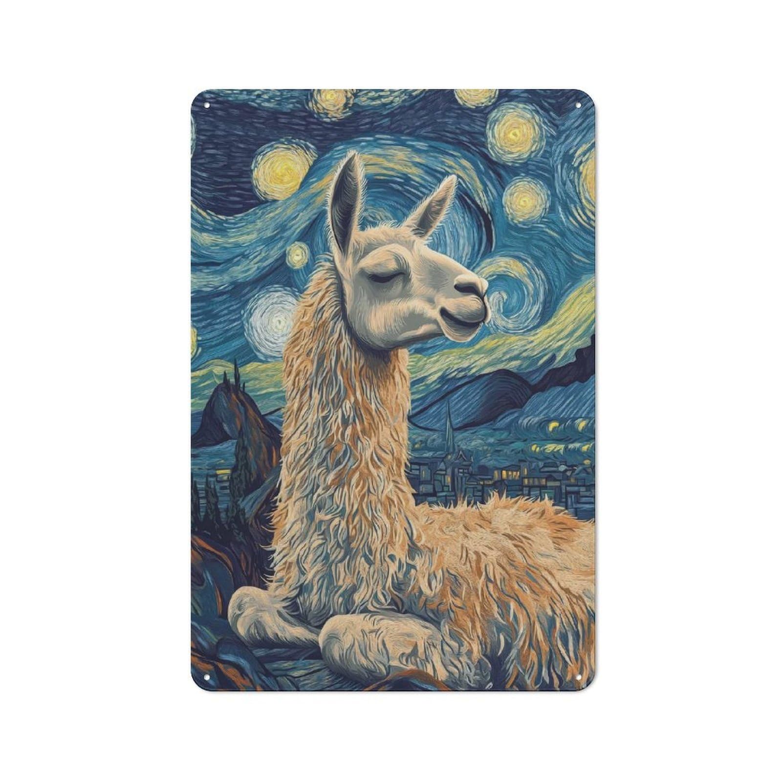 Junmoney Style Vintage Metal Plaque 30X20cm Featuring Llama Starry Night, Diner Decor For Restaurant, Kitchen, Counter Or Breakfast Nook