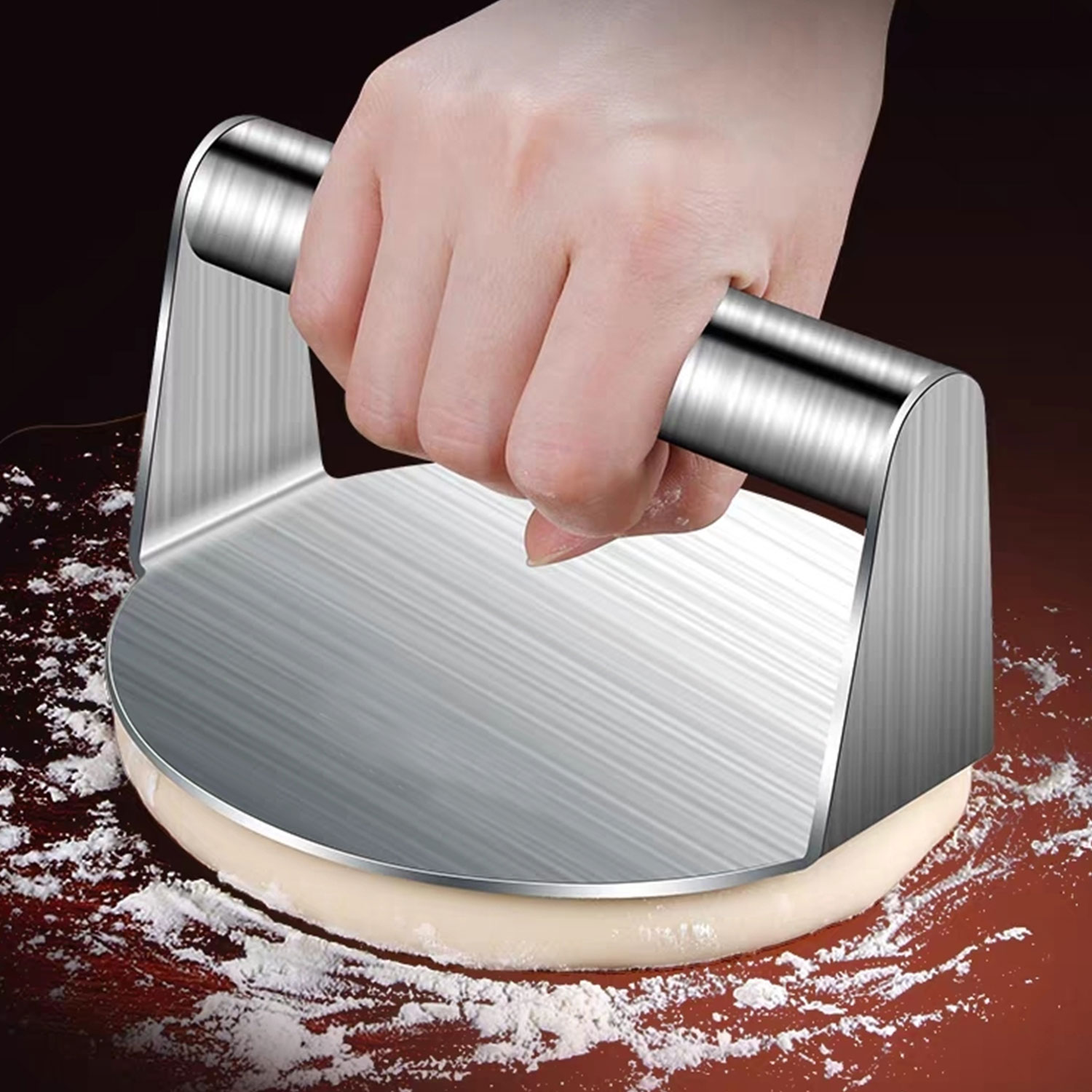 Set Pressa Per Hamburger In Ghisa - 2 Forme (Rotonda E Rettangolare) Con Manico In Legno - Foto 2