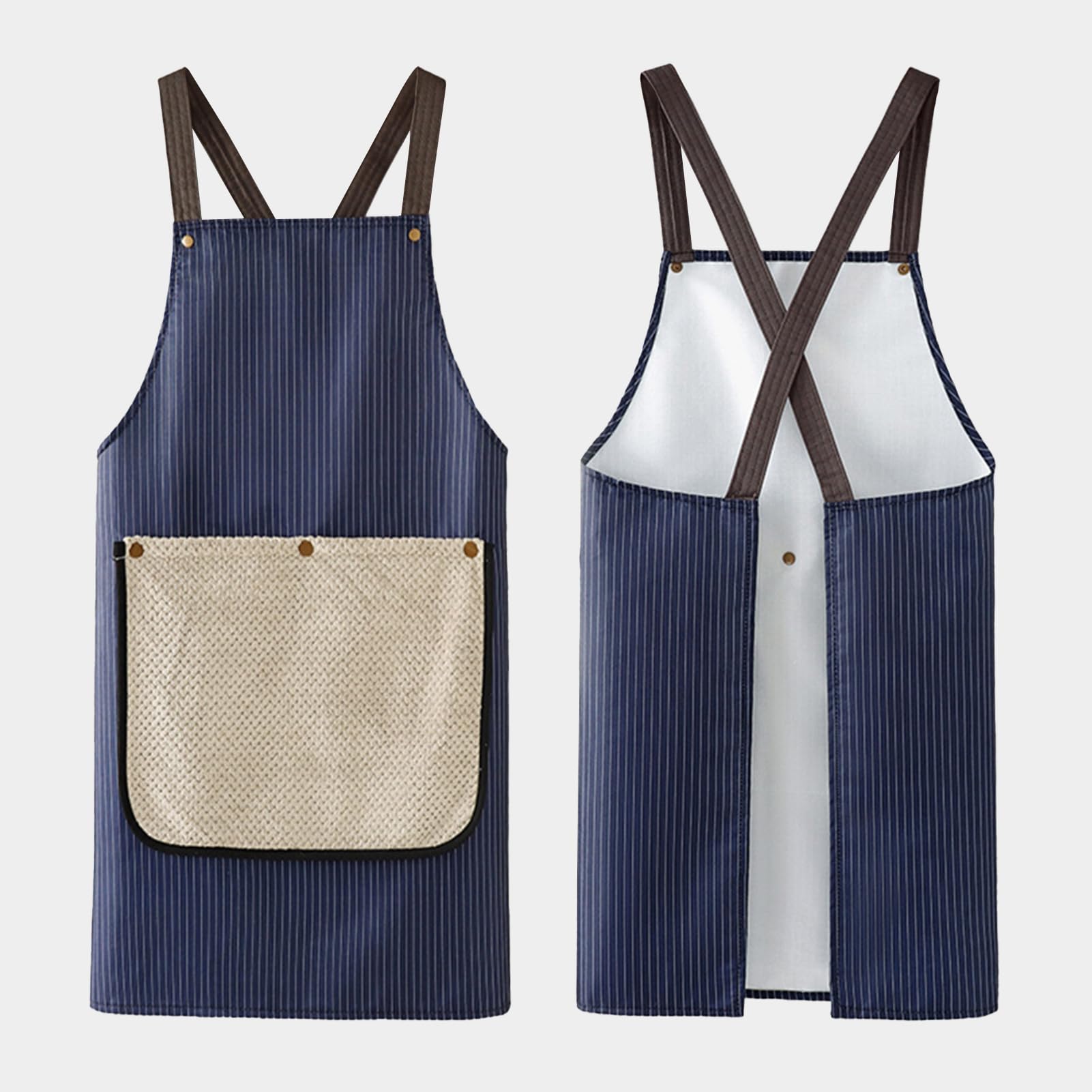 Tabliers unisexes à rayures avec serviette à main Tabliers de cuisine imperméables et anti-huile à bretelles croisées dans le dos pour femmes et hommes (avec 1 serviette à main de rechange)
