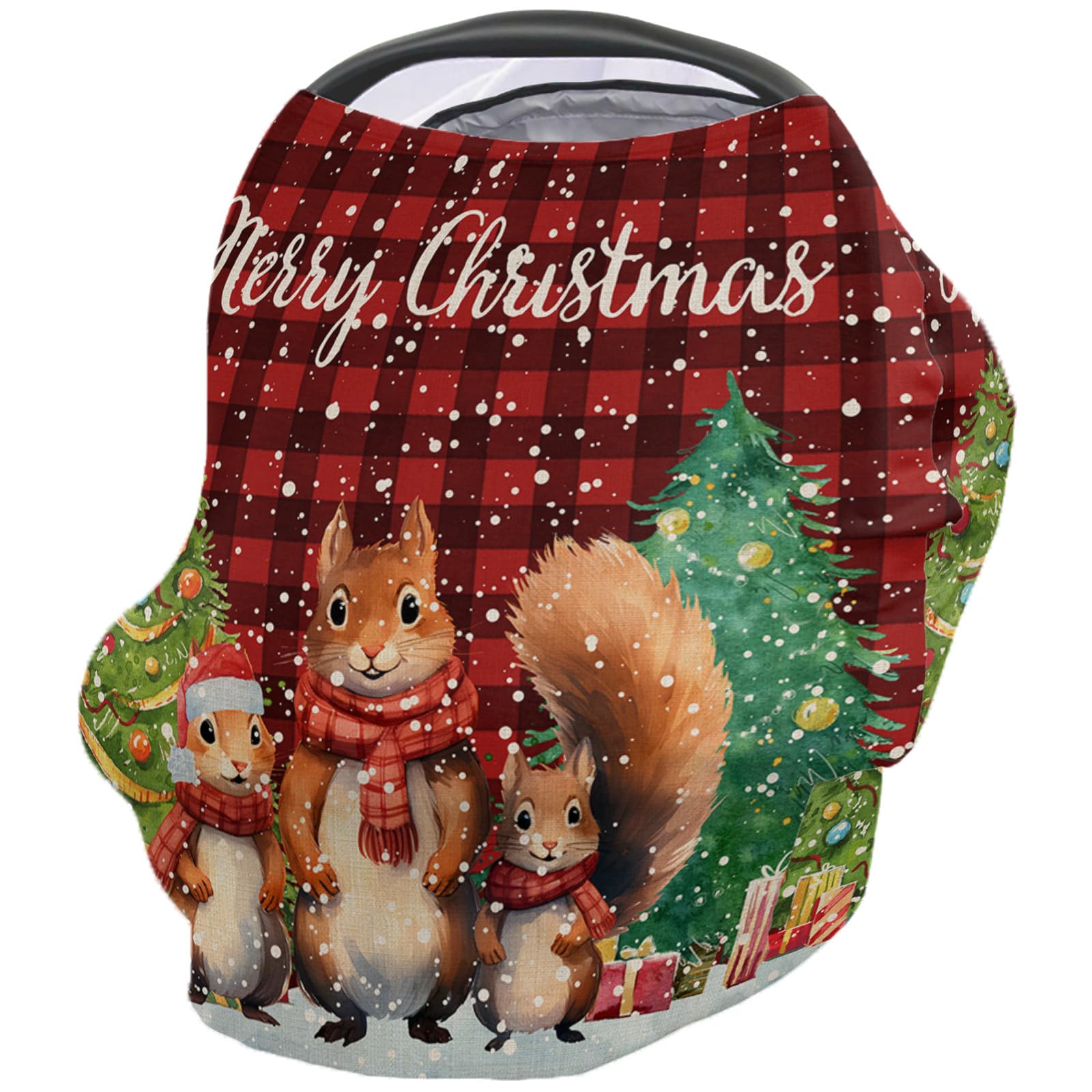 Nursing Cover for Breastfeeding Scarf, Merry Christmas Tree Cute Squirrel Baby Car Covers Super Soft Multi Use for Canopy Shopping Cart Cover Blanket Stroller Cover