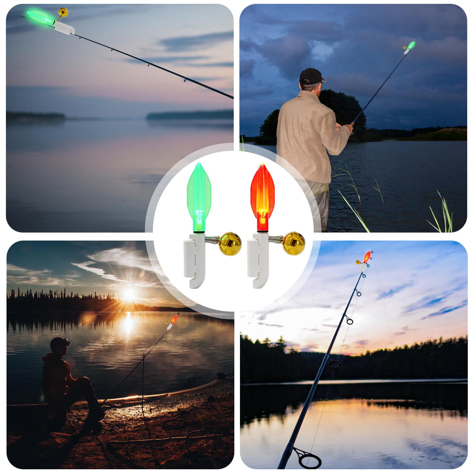 GBKDQQ 6 indicatori di abboccata per pesca, campanello di allarme, luci a LED, impermeabili, con fibbia, indicatore di abboccamento per canna da pesca (caricatore e batteria)