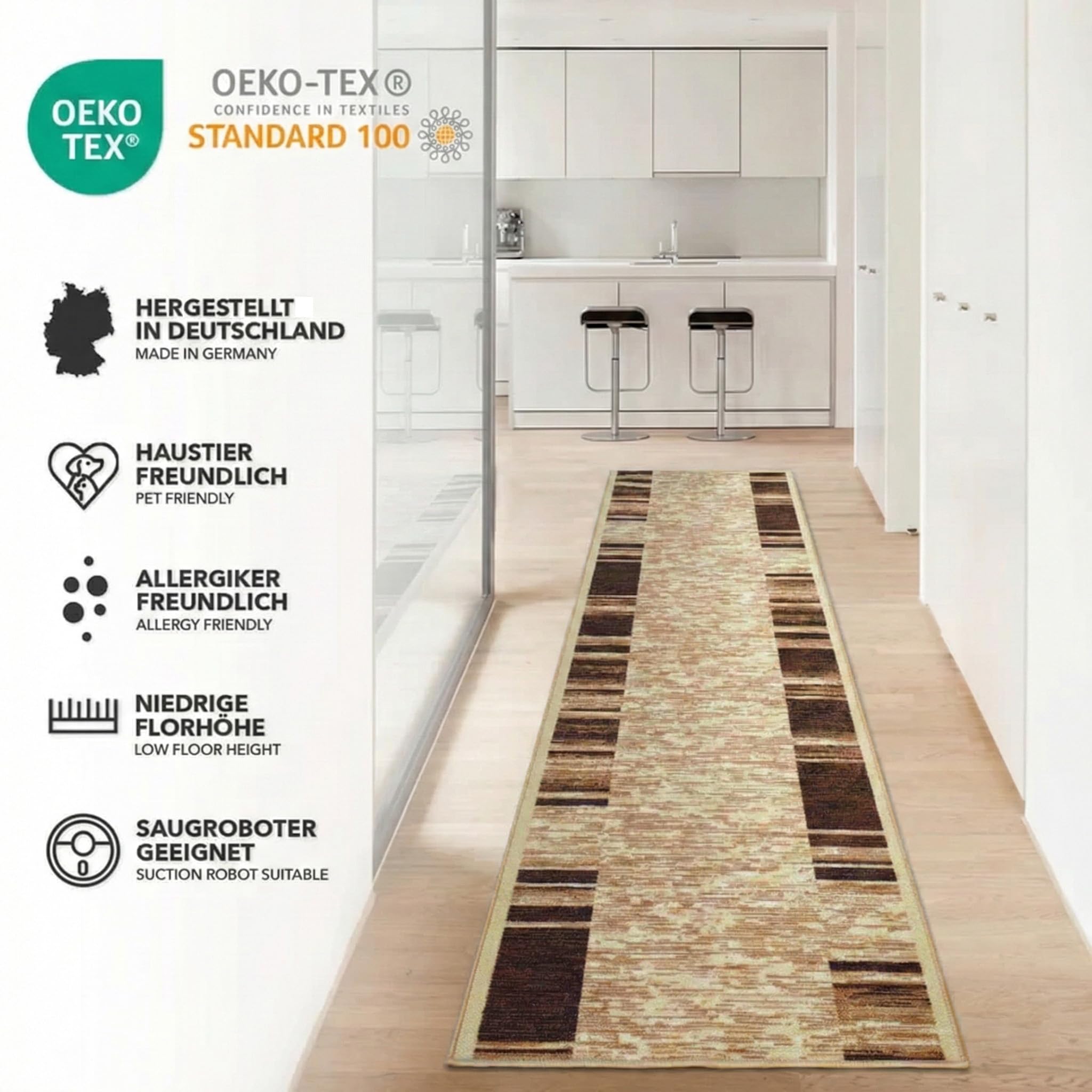 Floordirekt Tapis de couloir Navona - Pour cuisine, couloir et salon - Tapis à boucles fines - Antidérapant et antistatique - Tapis de couloir (beige, 80 x 300 cm)