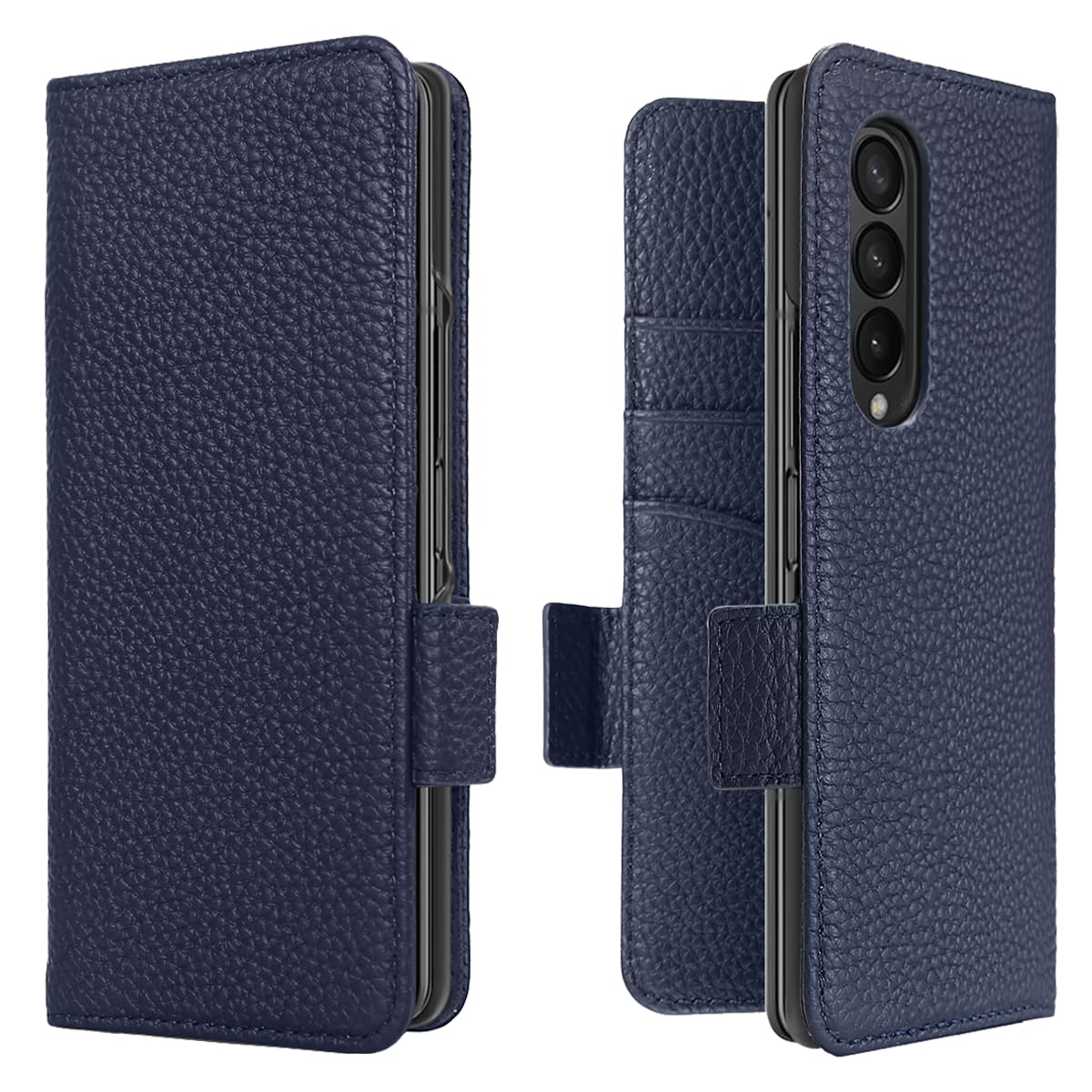 Samsung Galaxy Z Fold 4 Wallet Case Genuine Leather Magnetic Buckle Flip Case Card Holder Shockproof Flip Cover - Royal blue
