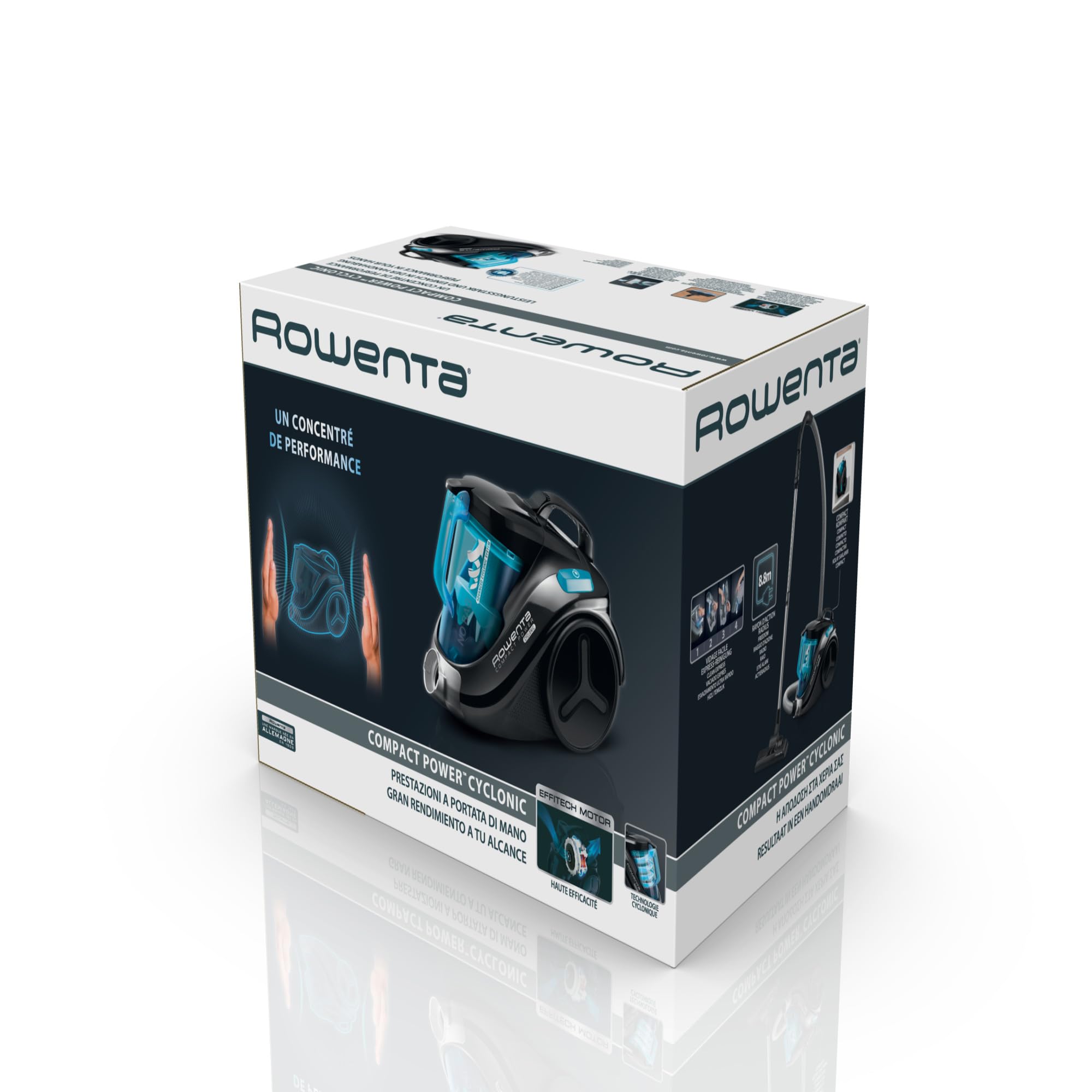 Rowenta RO3731EA Compact Power Cyclonic Odkurzacz Bezworkowy, Tworzywo Sztuczne, 750 W, 1,5 l, Czarny/Niebieski