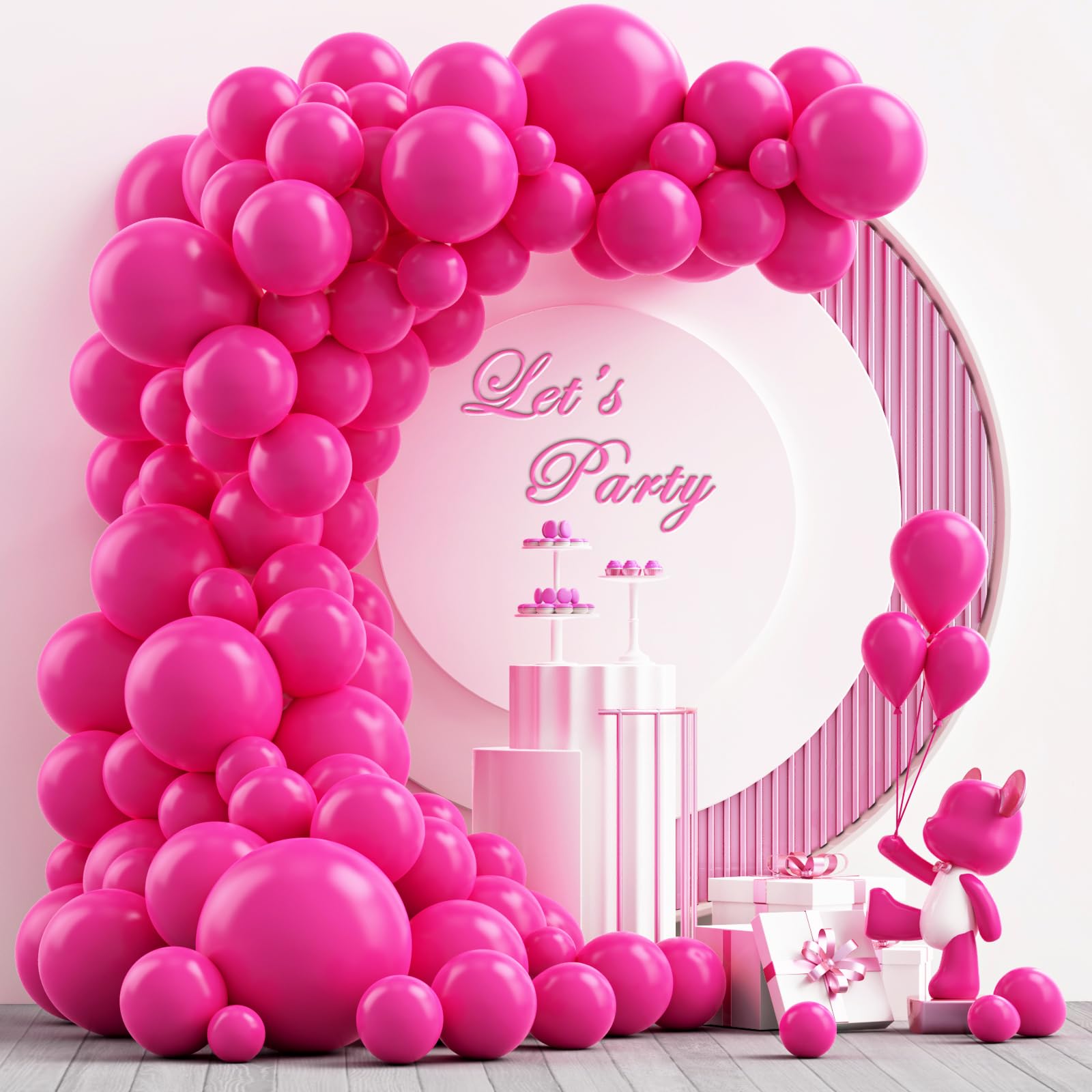 NISOCY Hot Pink Latex Balloon Arch Garland Kit, 102PCS 18In 12In 10In 5In for Baby Shower Wedding Birthday Valentines Day Princess Theme Anniversary