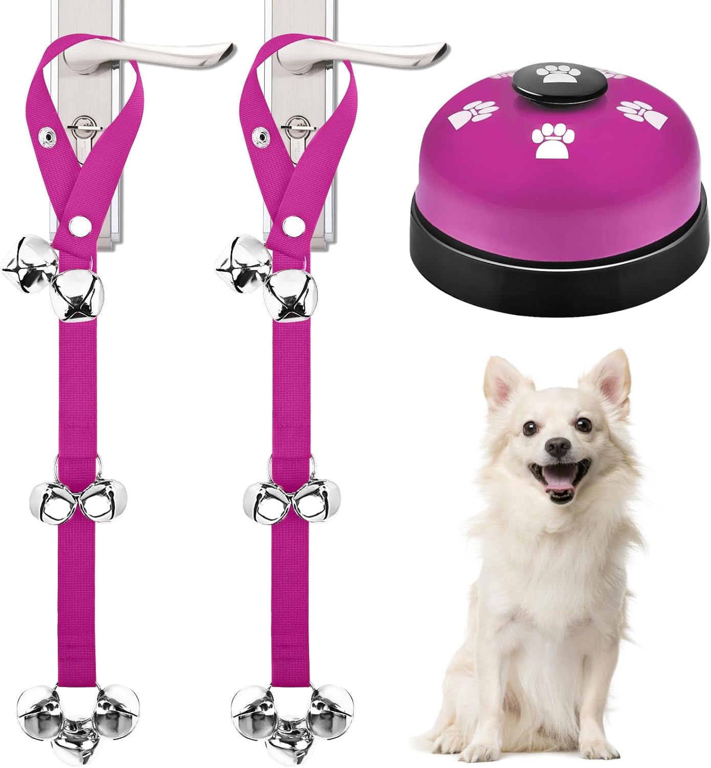 3 Pack Dog Doorbells, Pet Training Bells for Go Outside Potty Training and Communication Device Large Loud Dog Bell Cat Puppy Interactive Toys Adjustable Strap Door Bell (Purple)