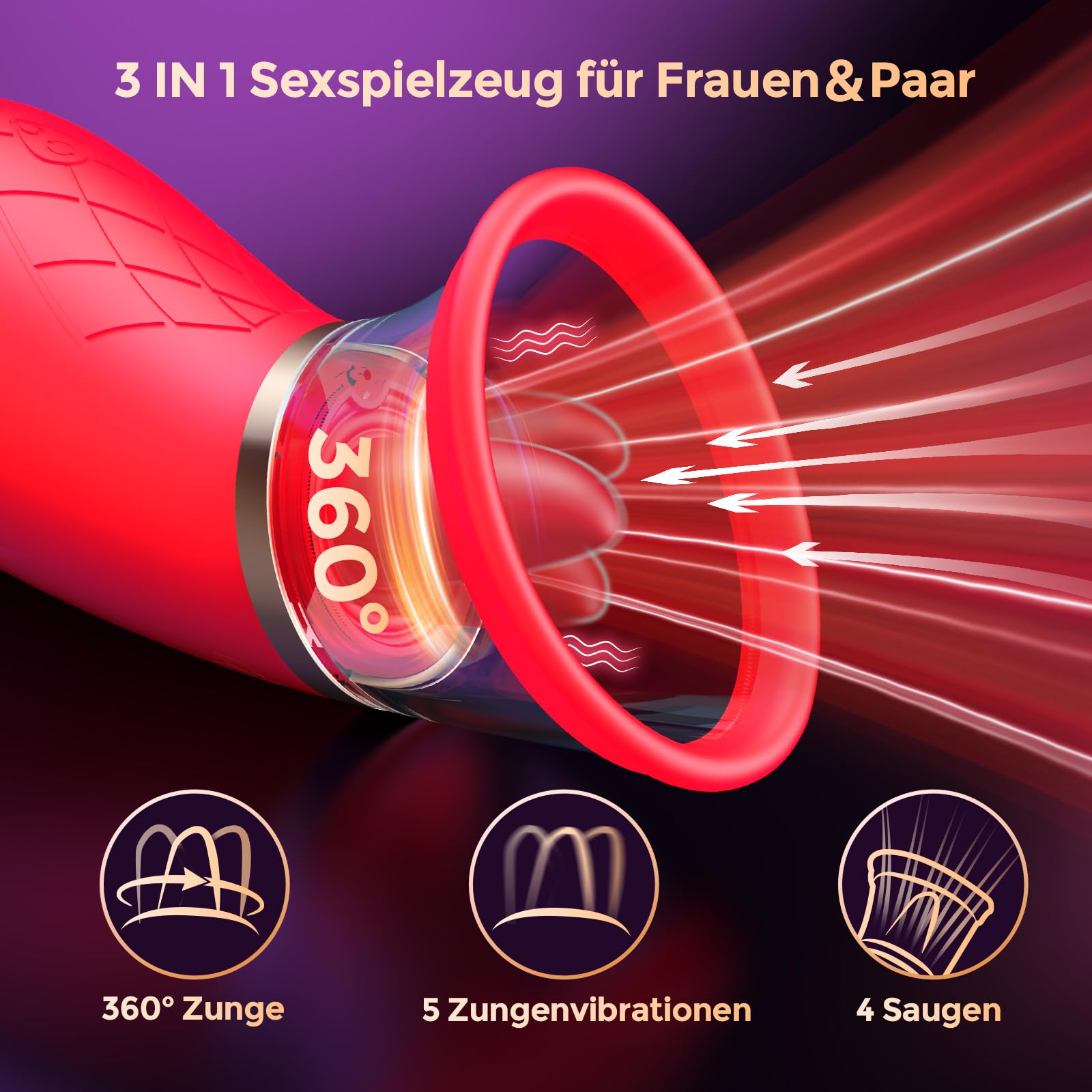 3 En 1 Sex Toys Femme Clitoridien Stimulation Clitoris avec Gros Suceurs, Vibromasseurs Feminin avec 4 Sucer Modes et 5 Léchage Rotation à 360°, Vibro Clitoridiennes Sextoys Pompes Seins Couple Rouge