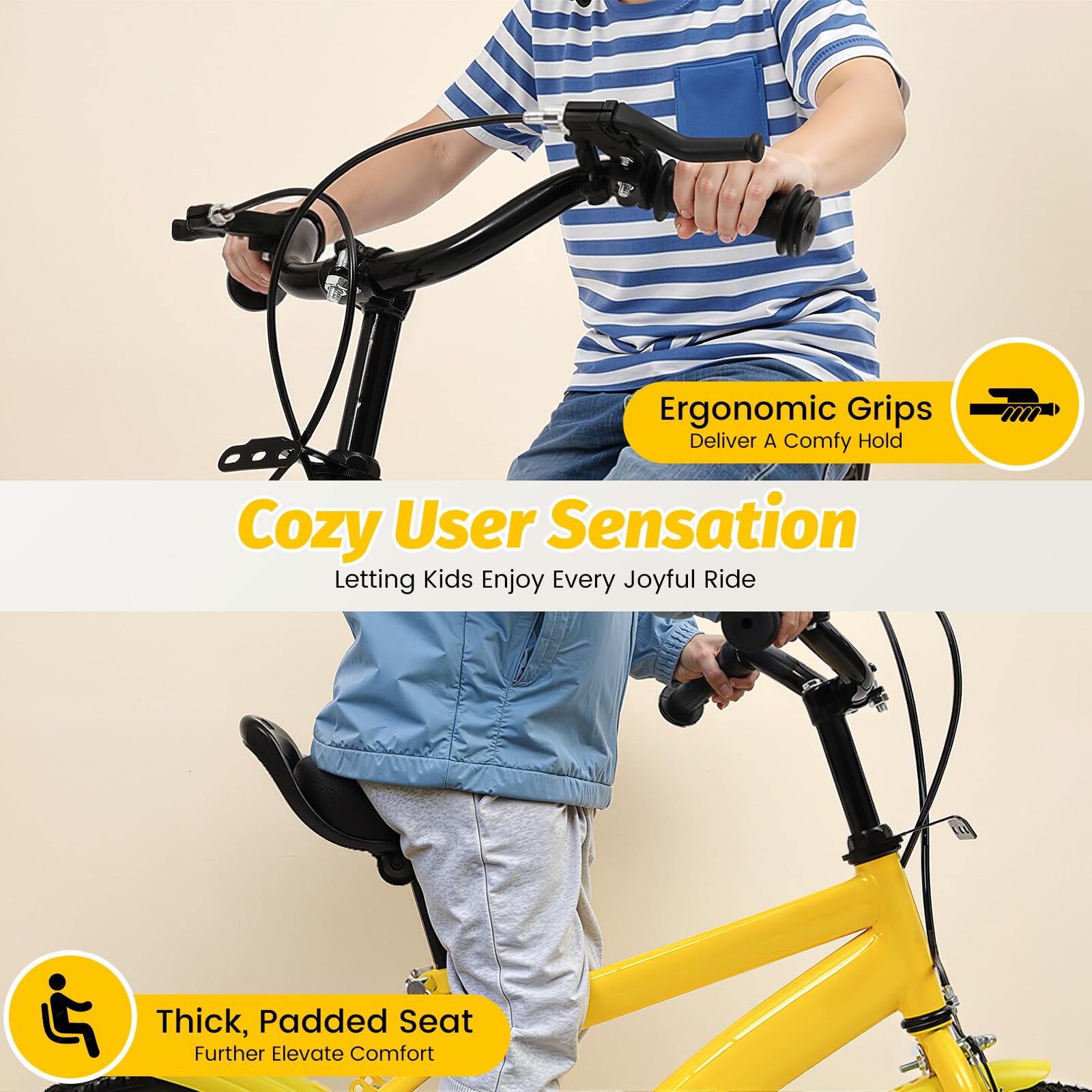 Bicicleta infantil de 14 pulgadas de altura ajustable a partir de 3 años, bicicleta segura con ruedas estabilizadoras y sistema de doble freno, para niños y niñas, perfecta para entrenamiento