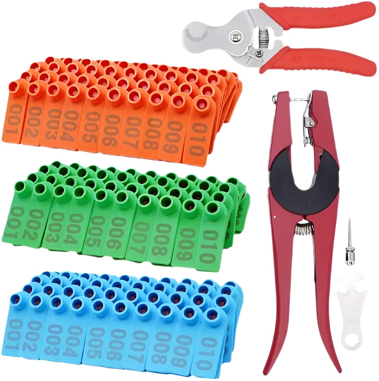 Set Etichette Orecchio Bestiame 300 Pezzi con Pinze Applicazione e