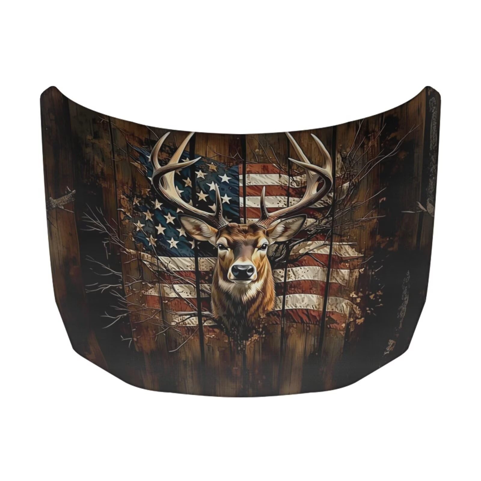 American Flag Deer Car Hood Cover Elastic Fabric Covers for Car Hood Stretchable Universal Auto Accessories Easy Installation for Car Hood Decor and Protection