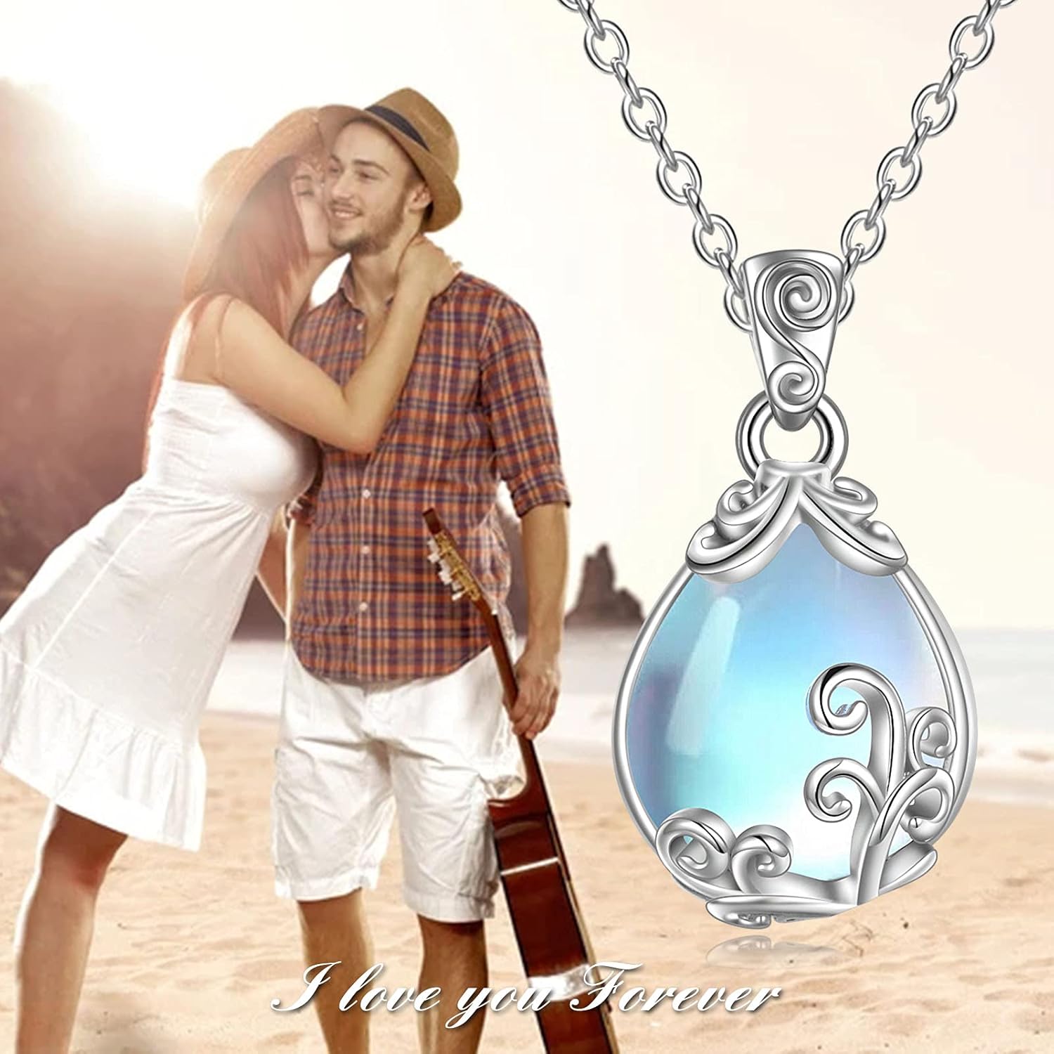 POPLYKE Sterling Silver Gemstone Teardrop Pendant Necklace Crystal Jewelry for Women - Image 3