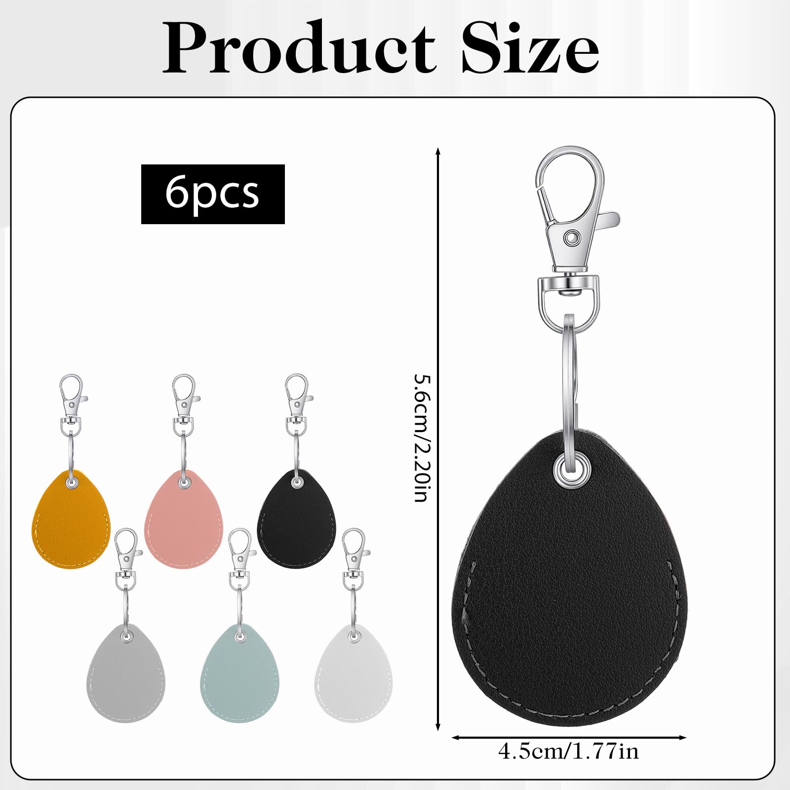 Paquete de 6 llaveros RFID de piel sintética para tarjeta de identificación de proximidad, funda protectora con llavero y clip de mosquetón para llavero, etiqueta de token, control de acceso de