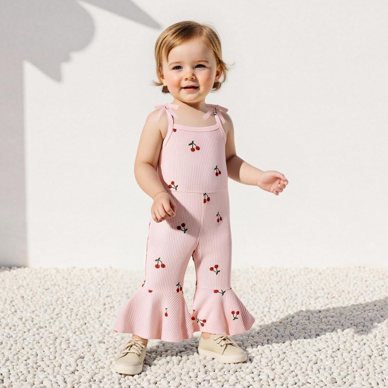 Toddler Girl Cherry Outfit Baby Bell Bottom Romper Sleeveless Halter Jumpsuit Flare Overalls Infant Summer Clothes - Image 3