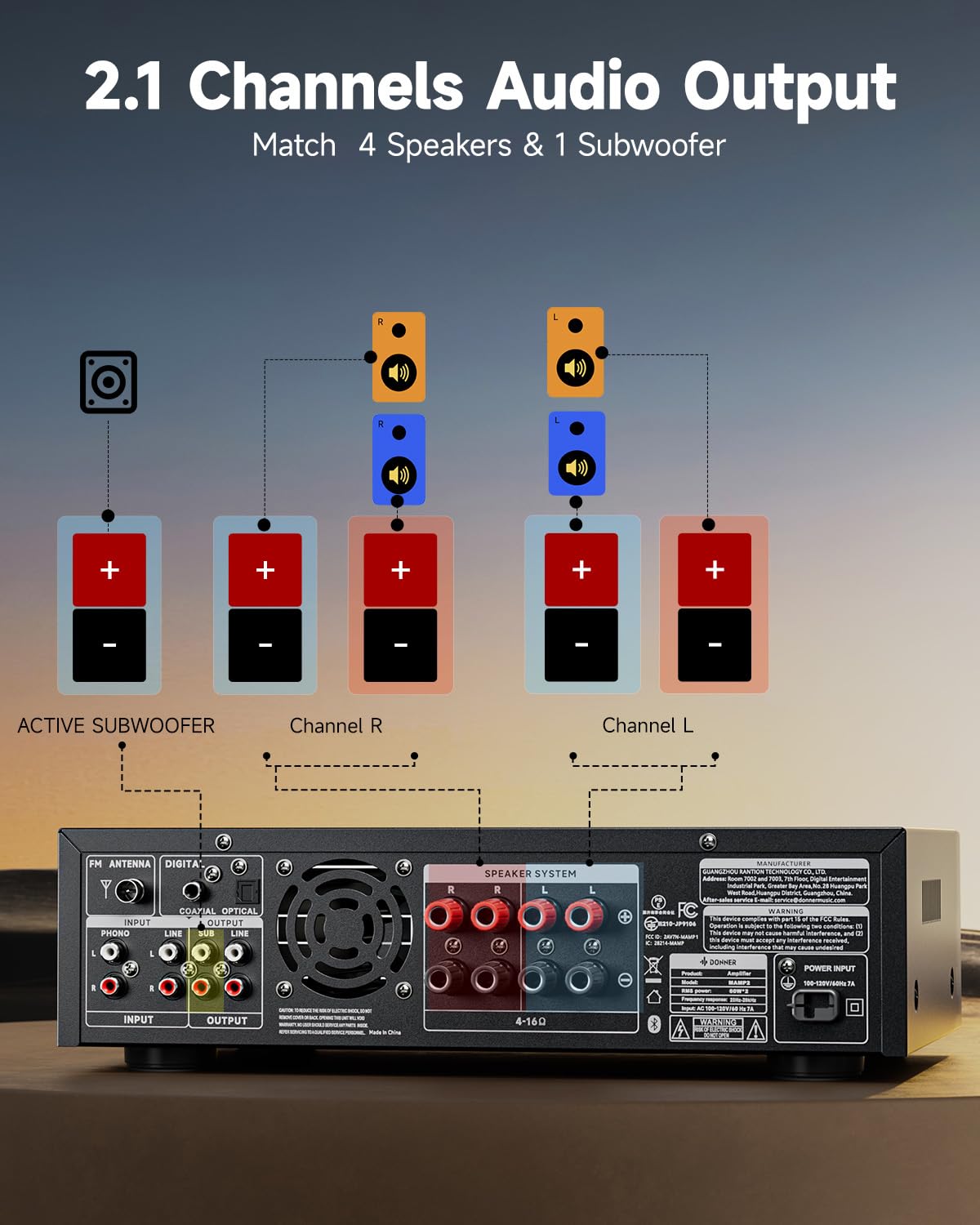 Donner Stereo Verstärker 600 W Peak 2-Kanal-Receiver Bluetooth 5.3 Phono Optisch Koaxial USB FM 2 Mikrofoneingänge Aux Cinch