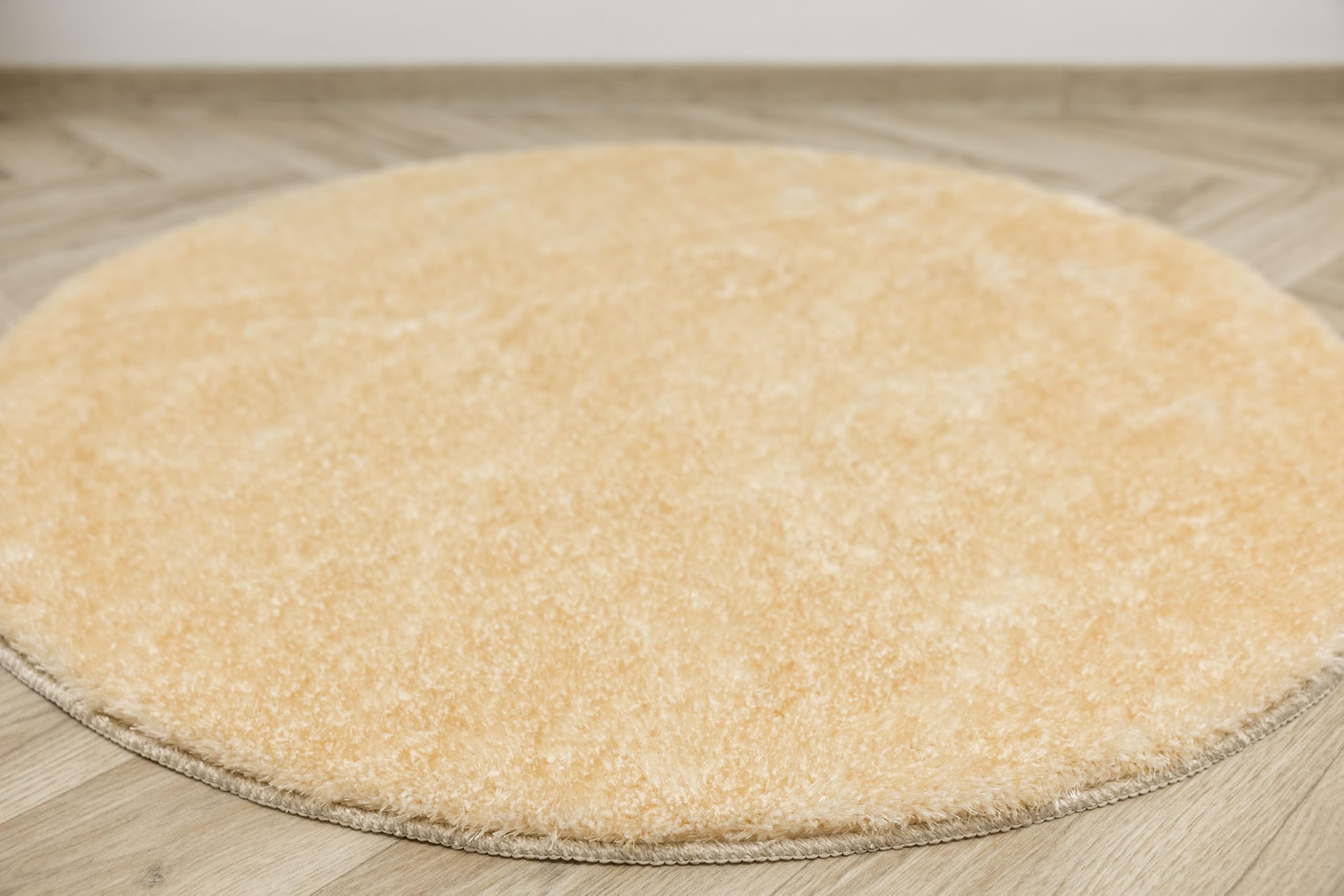 Malmo Beige Teppich mit Glanz Runden 100 cm Shaggy Badematten & Badteppiche Badezimmerteppich Bad Vorleger waschbar rutschfest Bathroom Rug dusche Teppich Badmatten Schlafzimmerteppich