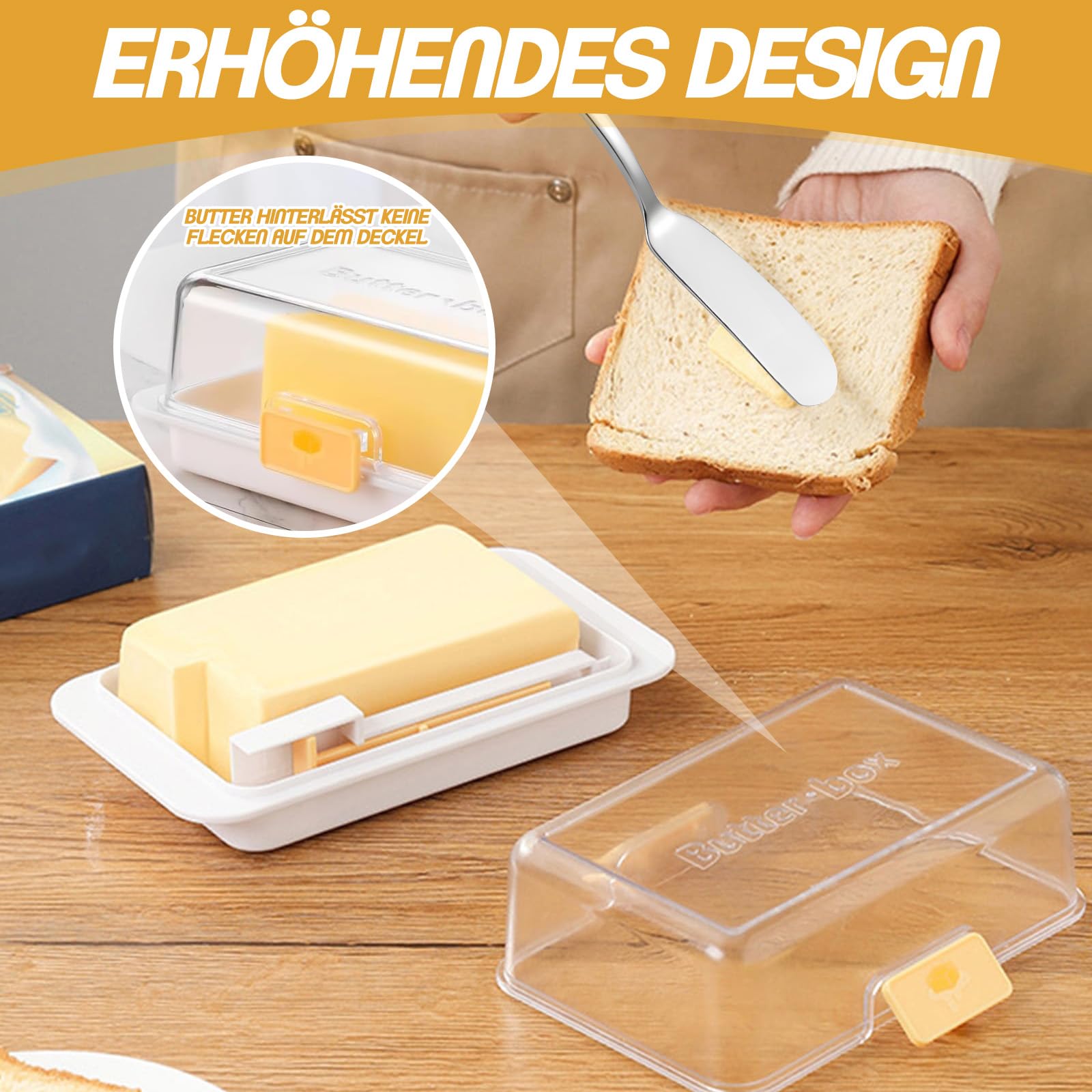 Butterdose Mit Schneider – Durchsichtiger Behälter Mit Edelstahl-Schneidegitter, Luftdicht, Für Einfaches Portionieren