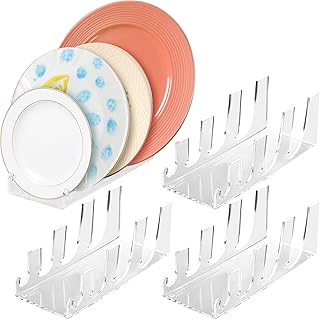 4 Pcs 4 Tier Plate Dinnerware Display Stand Acrylic Clear Plate Stand China Platters Holder Setting Racks for Kitchenware Display Cabinet Organizer