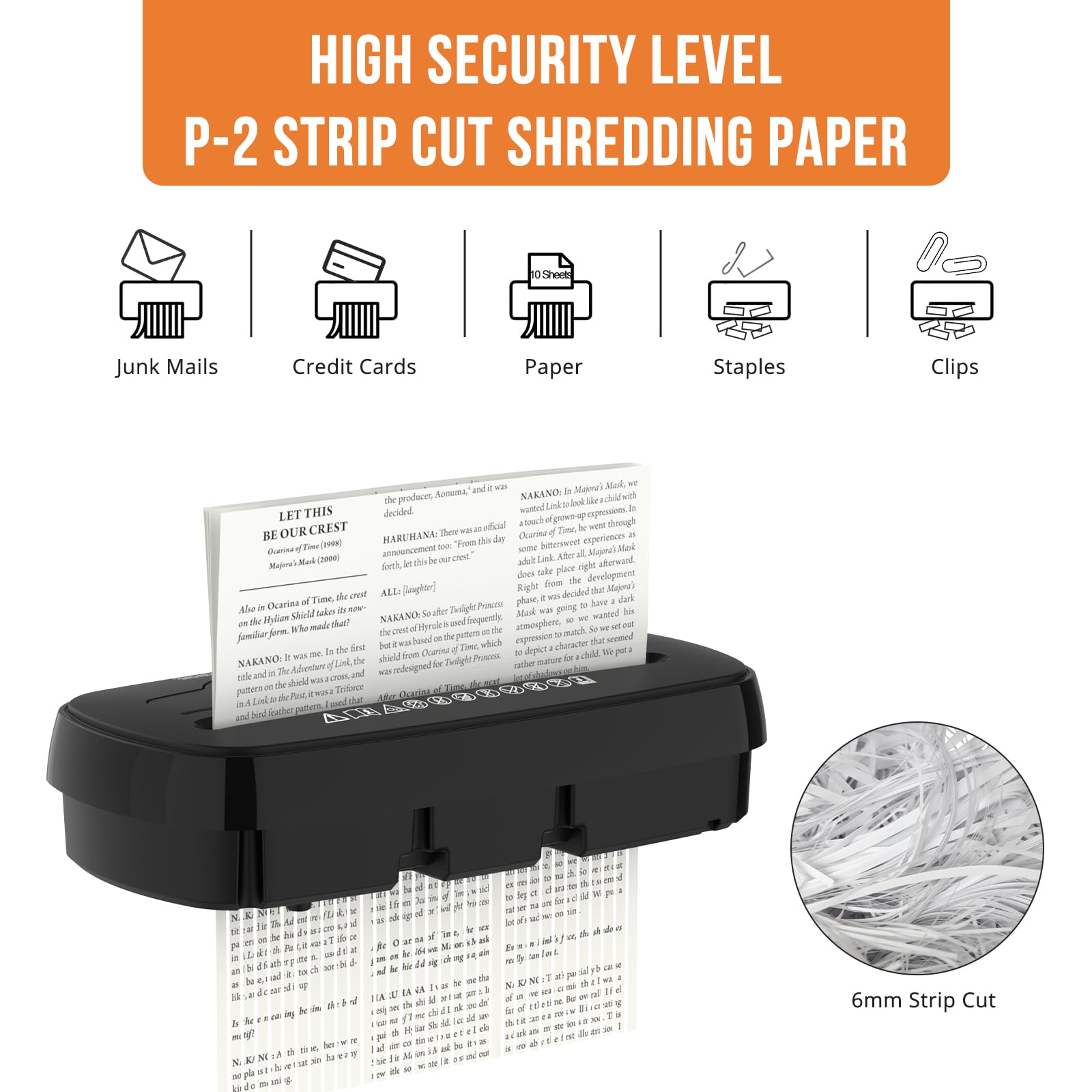 Woolsche Trituradora de papel para oficina en casa, corte de tira de 10 hojas con cesta de 3.17 galones, nivel de seguridad P-2, diseño de 3 modos, trituradora de CD y tarjeta de crédito, duradera y