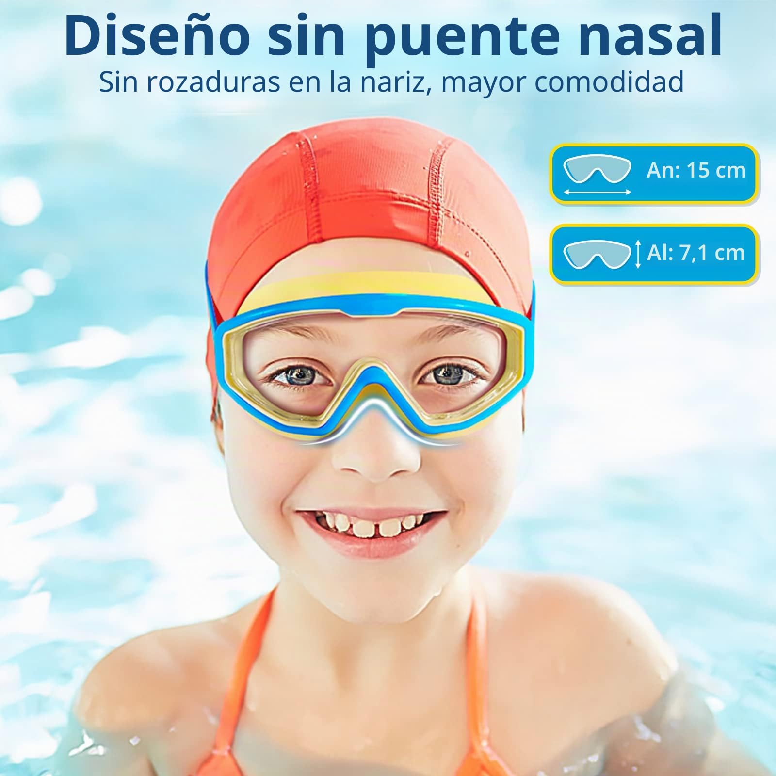Water Space Gafas Natacion para Niño 3-15, Vista Panorámica Antivaho Sin Fugas Gafas para Piscina Playa
