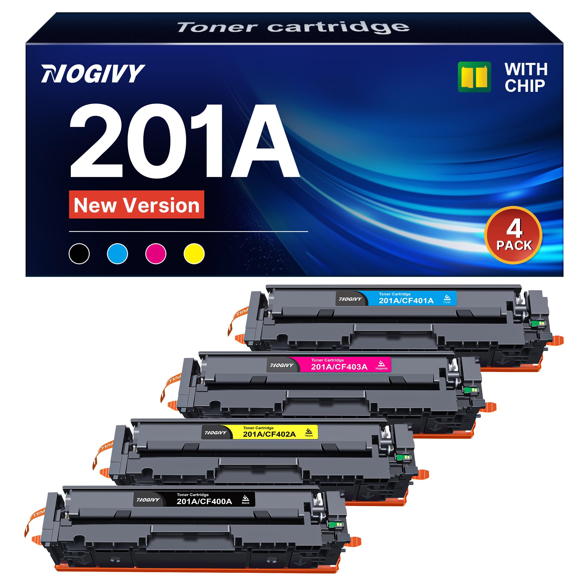 201A 201X CF400A Toner mit Chip Kompatibel für HP 201A 201X CF400A CF400X Toner für HP Color LaserJet Pro MFP M277dw M252dw M277 M274n M252n M252 M277c6 (Schwarz Cyan Gelb Magenta, 4er-Pack)
