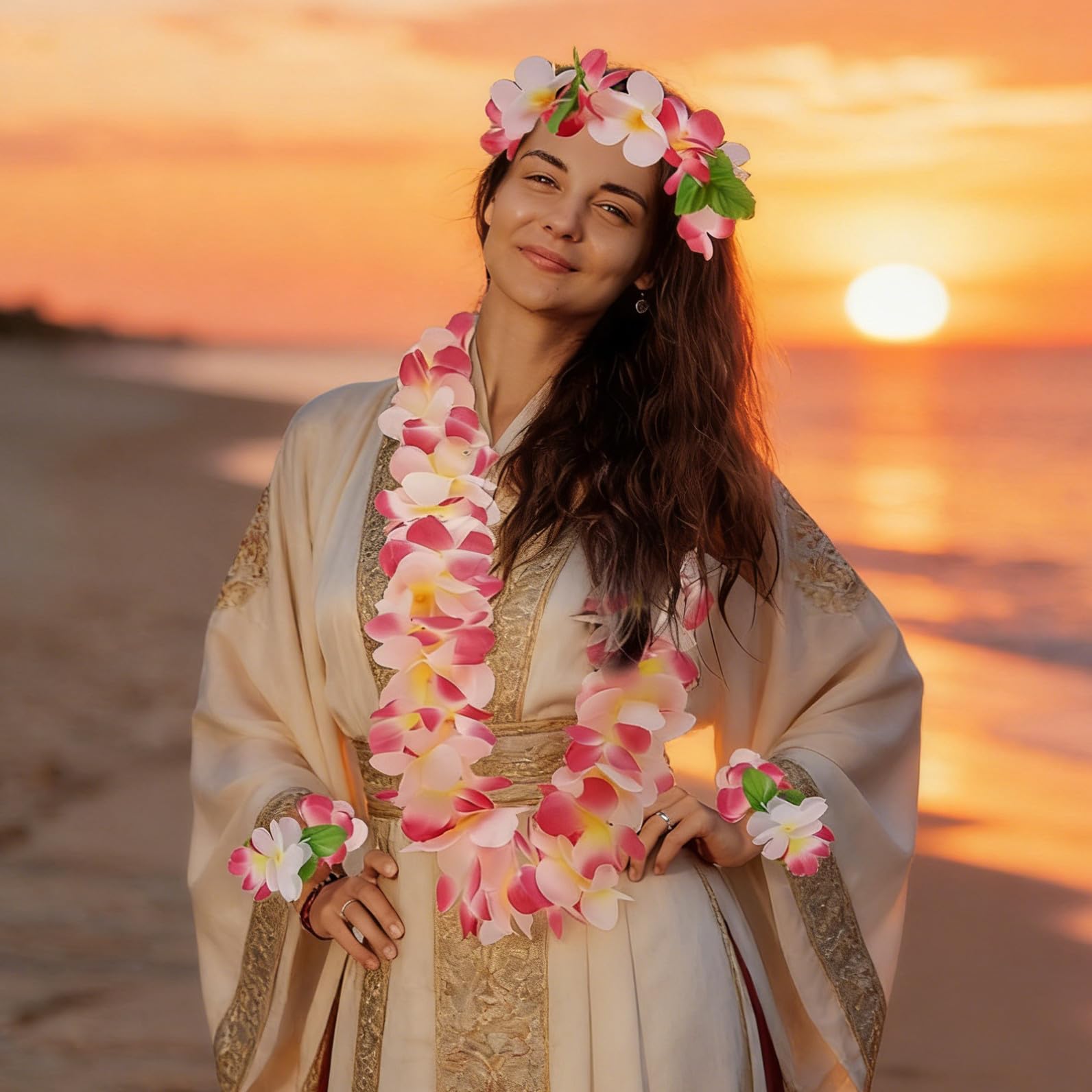 Guirnalda Hawaiana Decorativa con Collares Diademas y Pulseras de Flores Tropicales Accesorios Duraderos y Reutilizables para Eventos Luau y Temáticos Verano