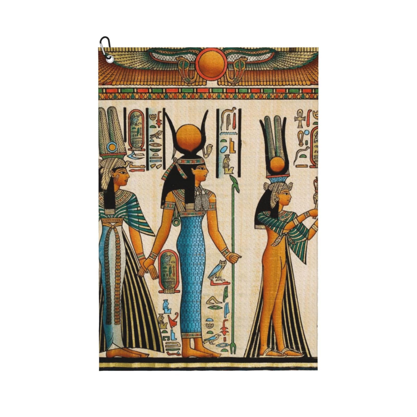 Oudrspo Egyptian Papyrus Depicting Image Microfiber Golf Towel with Carabiner Clip, 16x24 Inch Absorbent Waffle Weave Towel for Golf Bags