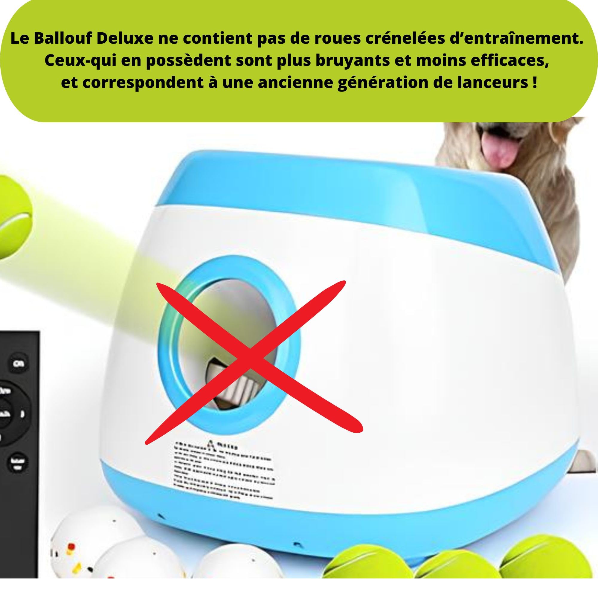 Climsom Lanceur de Balles Automatique Reconditionné pour Chiens Ballouf Deluxe – Inclus 6 balles – 6 Heures d'Autonomie – Télécommande Incluse – 3 Réglages de Distance