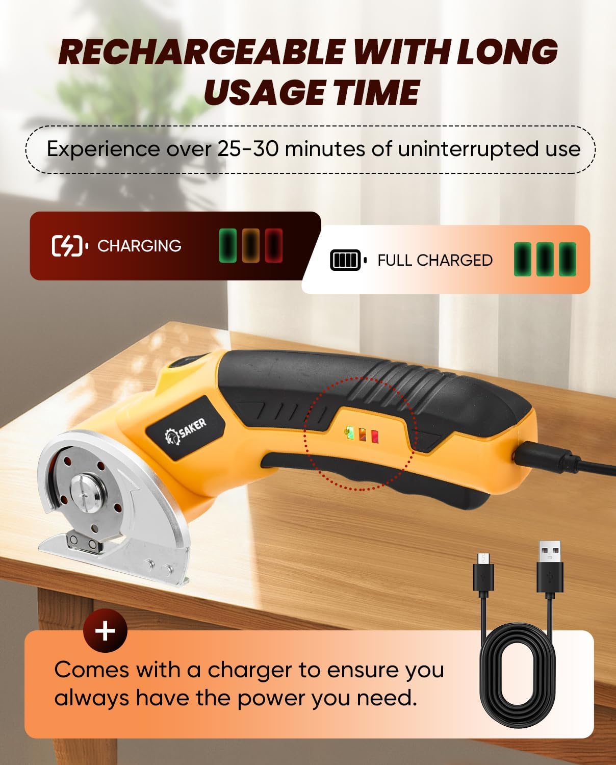 Saker Cordless Electric Scissor charging via USB