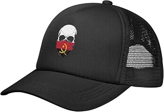 Skull Skeleton Bone Angola Flag Baseball Cap Adjustable Casual Mesh Hats Duck Tongue Hat for Men Women95 Black