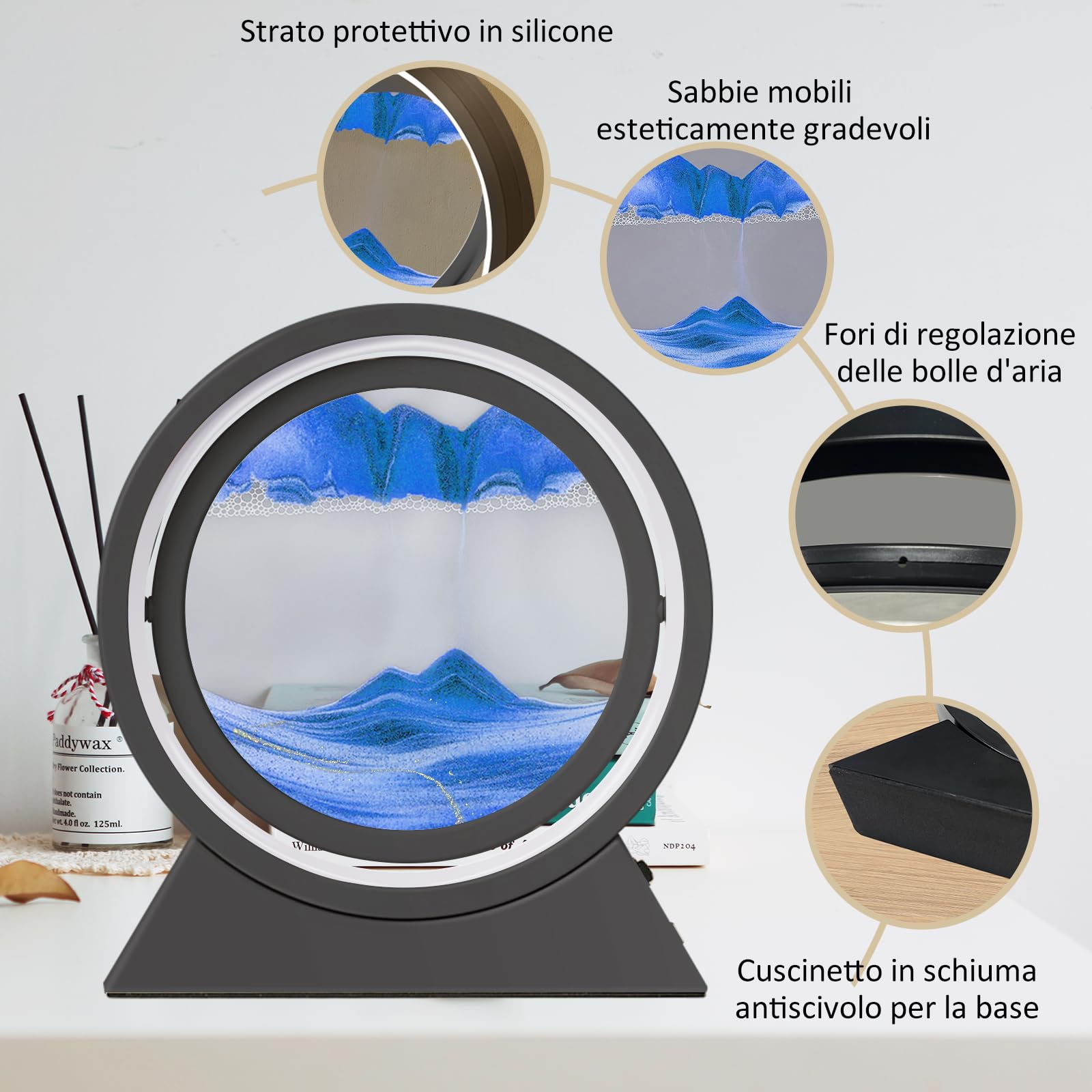 Ulikey Pittura di Sabbia Che Scorre 3D Con Luce Notturna a LED, Quadro Dinamico per Decorazioni la Casa l'Ufficio