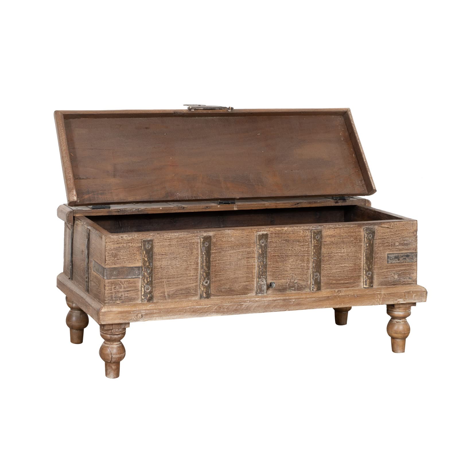 Biscottini Baule legno con panca contenitore 124x46x58 cm - Baule da interno in legno riciclato - Panca legno portagiochi vintage