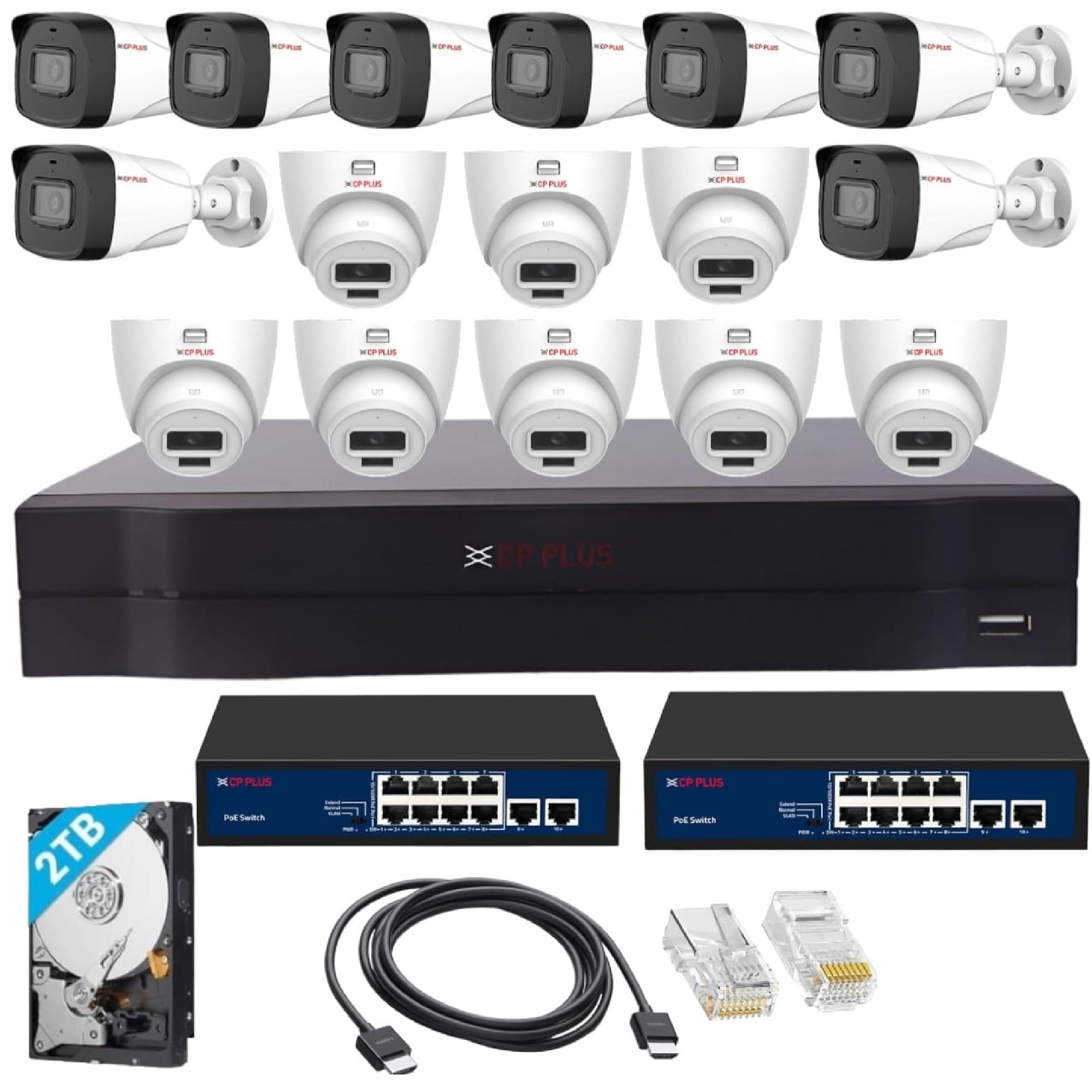 CP PLUS 16 Channel Full HD NVR with 8X Outdoor and 8X Indoor 2 MP Built-in Audio Mic Wired IP CCTV Cameras, Motion Detection, 2X 8 Port PoE, 2TB HDD, RJ45 Connector, [CAT6 Cable not Included] - White (B0D76S3924) Amazon Price History, Amazon Price Tracker