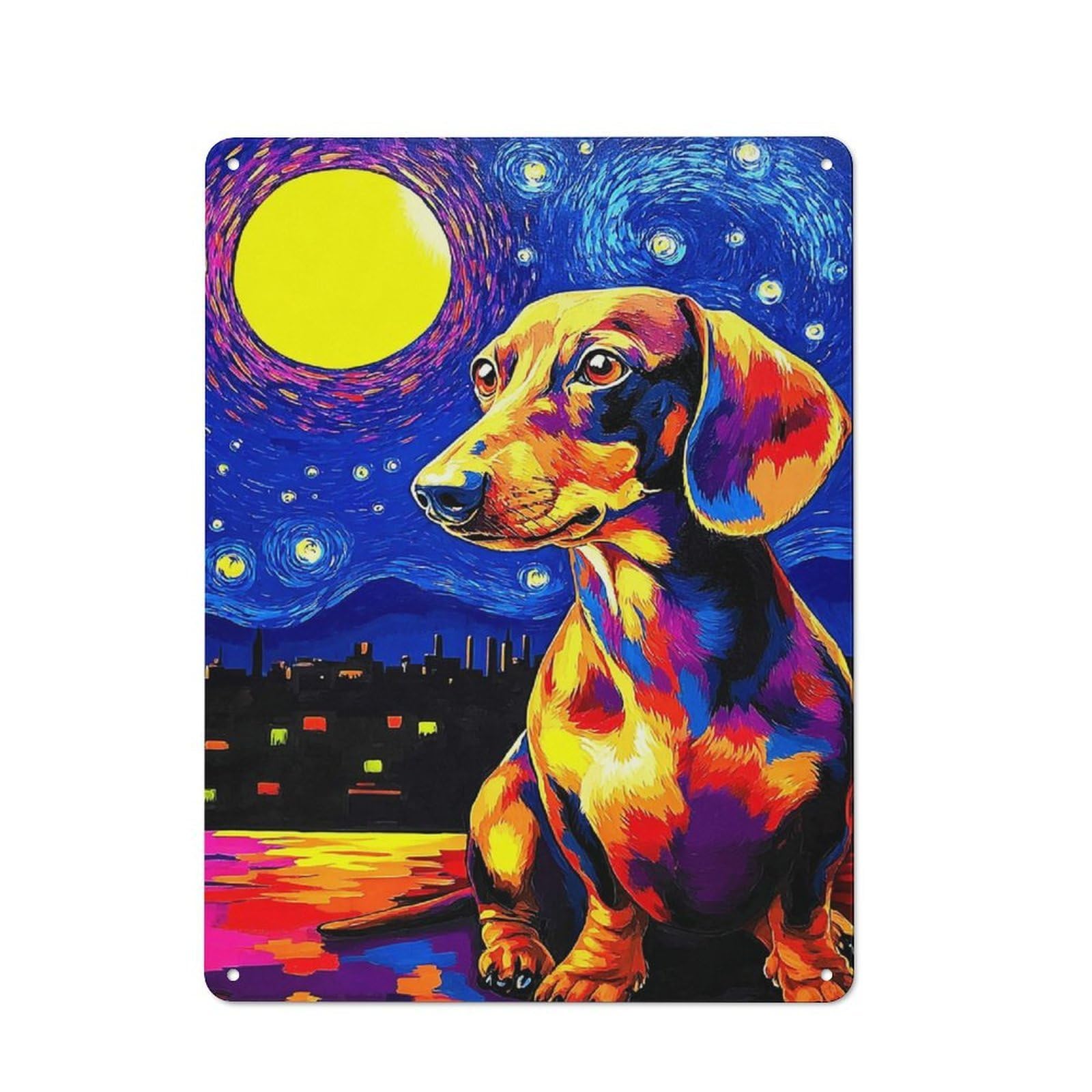 Junmoney Starry Night Dachshund Rustic Metal Sign 40X30cm For Garage Wall, For Everyday Room Decor With A Rustic Look