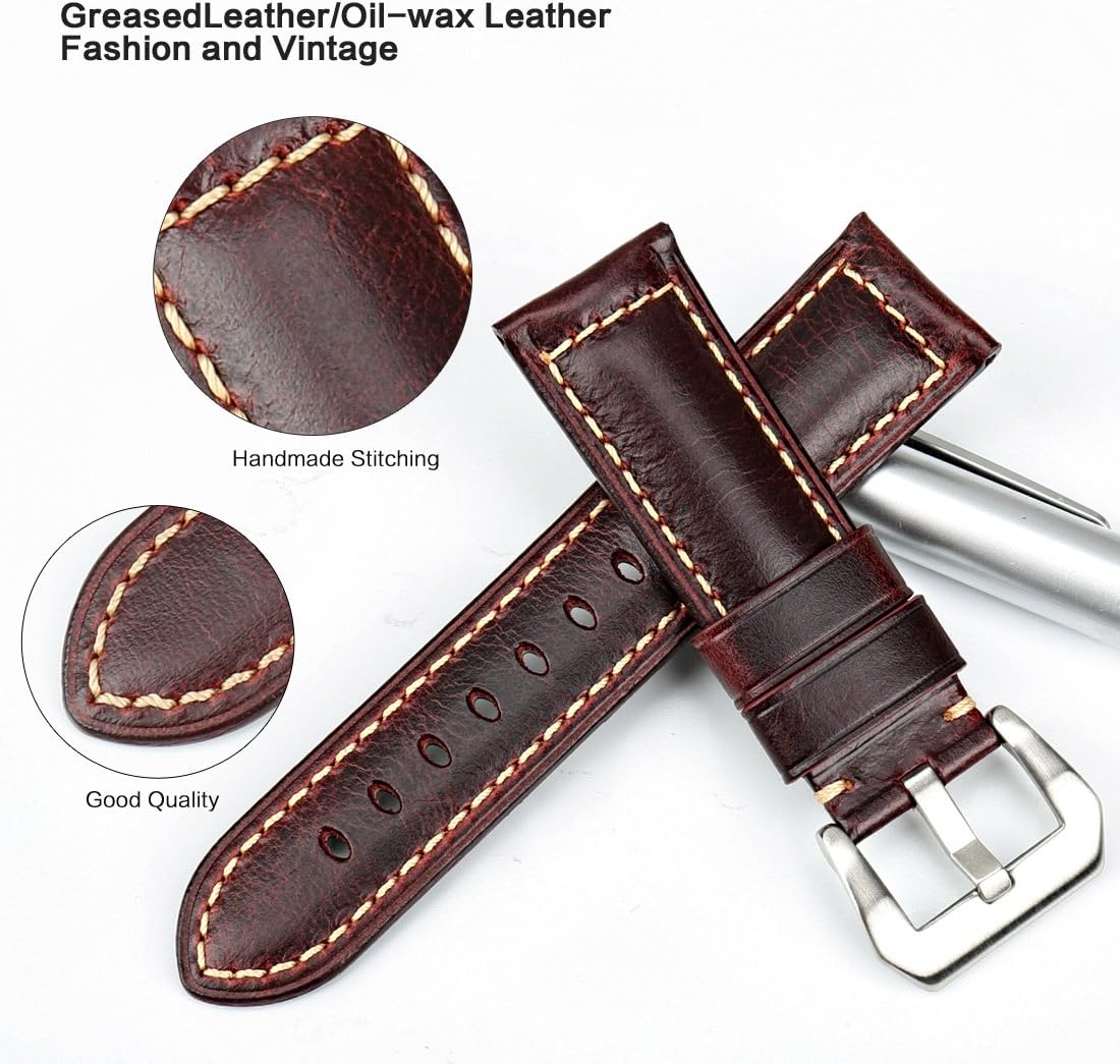 REZERO Watch Band, Genuine Leather Watch Straps, Oil-Waxed Vintage Watch Bands for Men 18mm 19mm 20mm 21mm 22mm 23mm 24mm 26mm