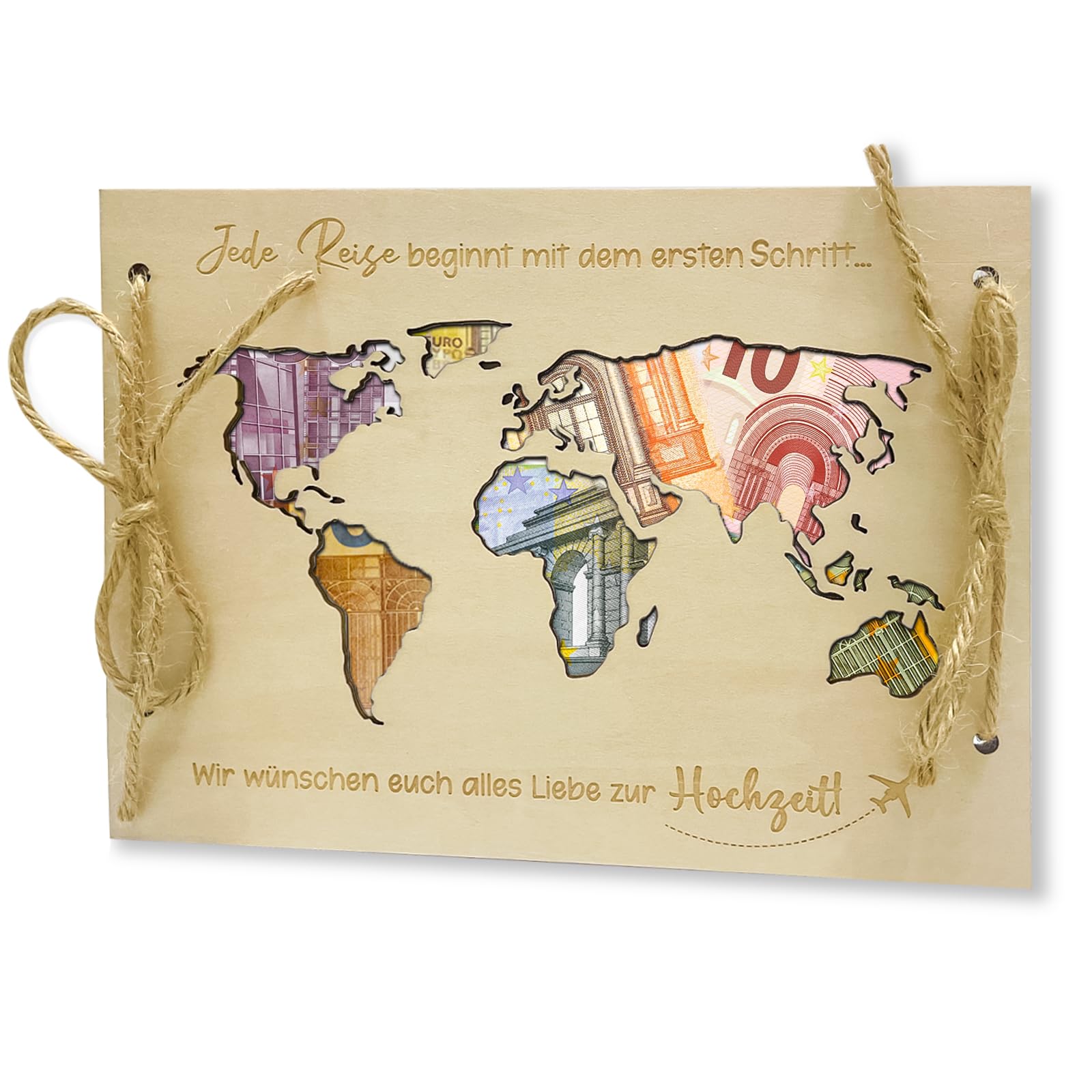 Geldgeschenk zur Hochzeit, Hochzeitsgeschenke für Brautpaar, Originelle Hochzeitskarte Geldgeschenk aus Holz(Weltkarte)