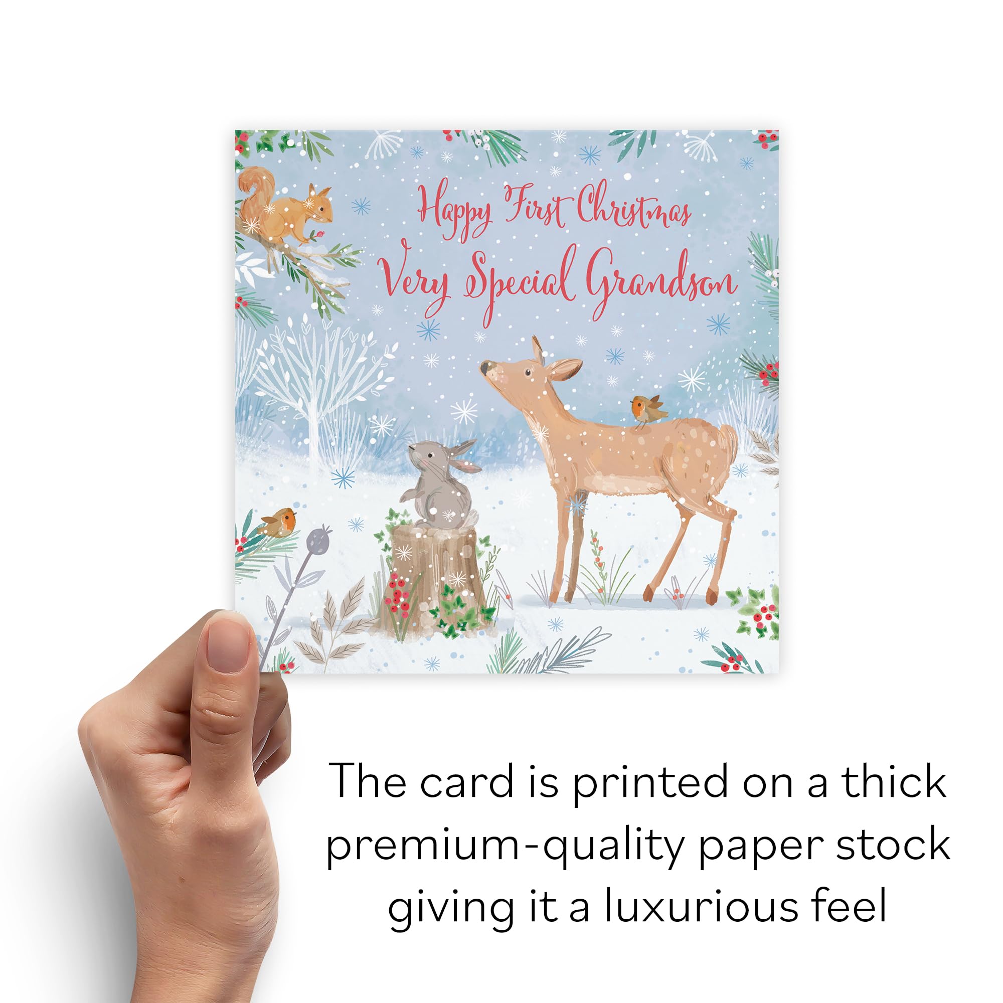 Hunts England, Cute Deer Grandson's 1st Christmas Card, Nature's Treasures, Baby Grandson First Christmas - Image 3