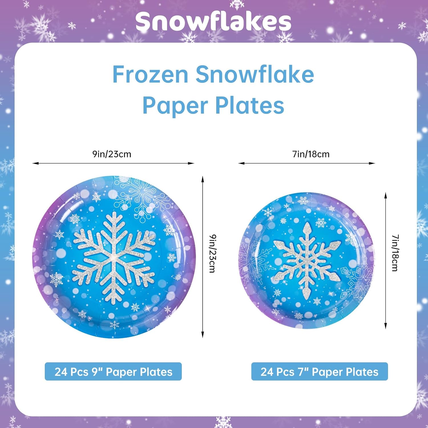 48 Pack Winter Snowflake Plates, Frozen Themed Round Paper Plates Serve 24 Guests, Wonderland Snowflakes Heavy Duty Plate for Winter Christmas Party Decorations and Frozen Birthday Party Supplies - Image 3