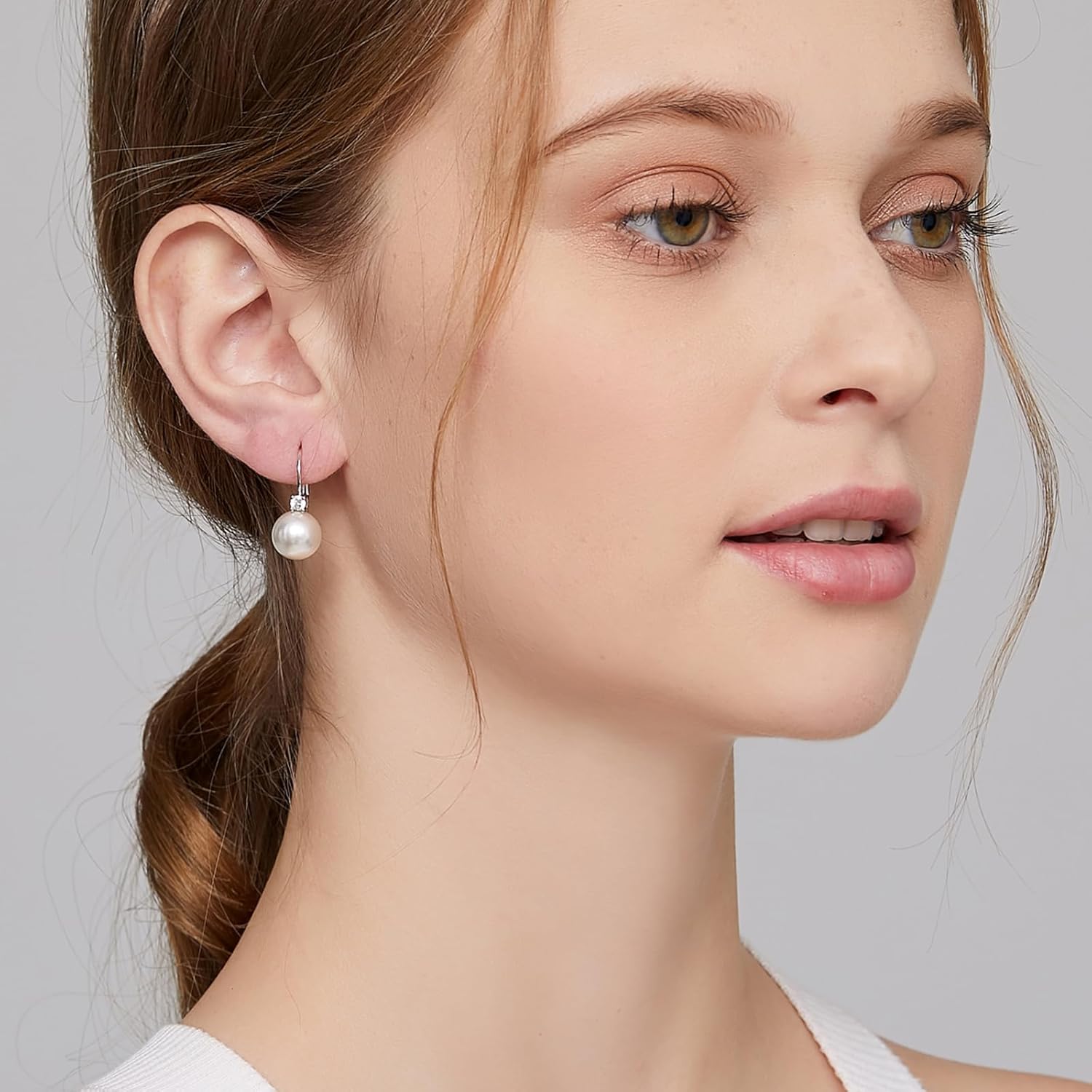 925 Sterling Silver Pearl Leverback Earrings for Women Cubic Zirconia Pearl Jewelry 10MM - Image 2