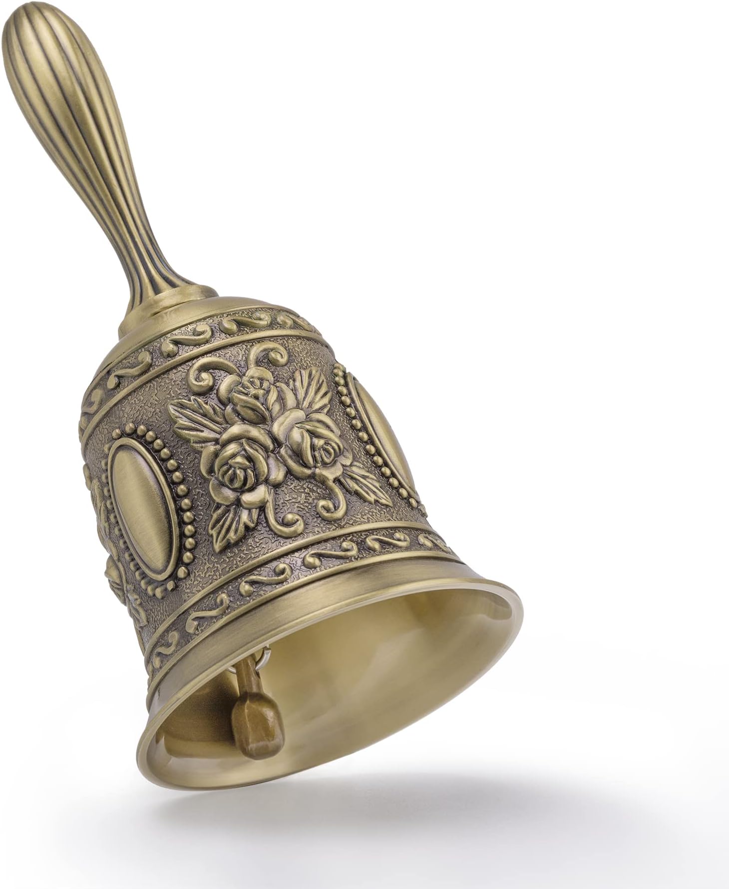 Famgee Zinc Alloy Multi-Purpose Hand Bell Metal Jingle Service Loud Call Bell for Wedding Decoration, Alarm, School Church Classroom, Bar (Bronze)
