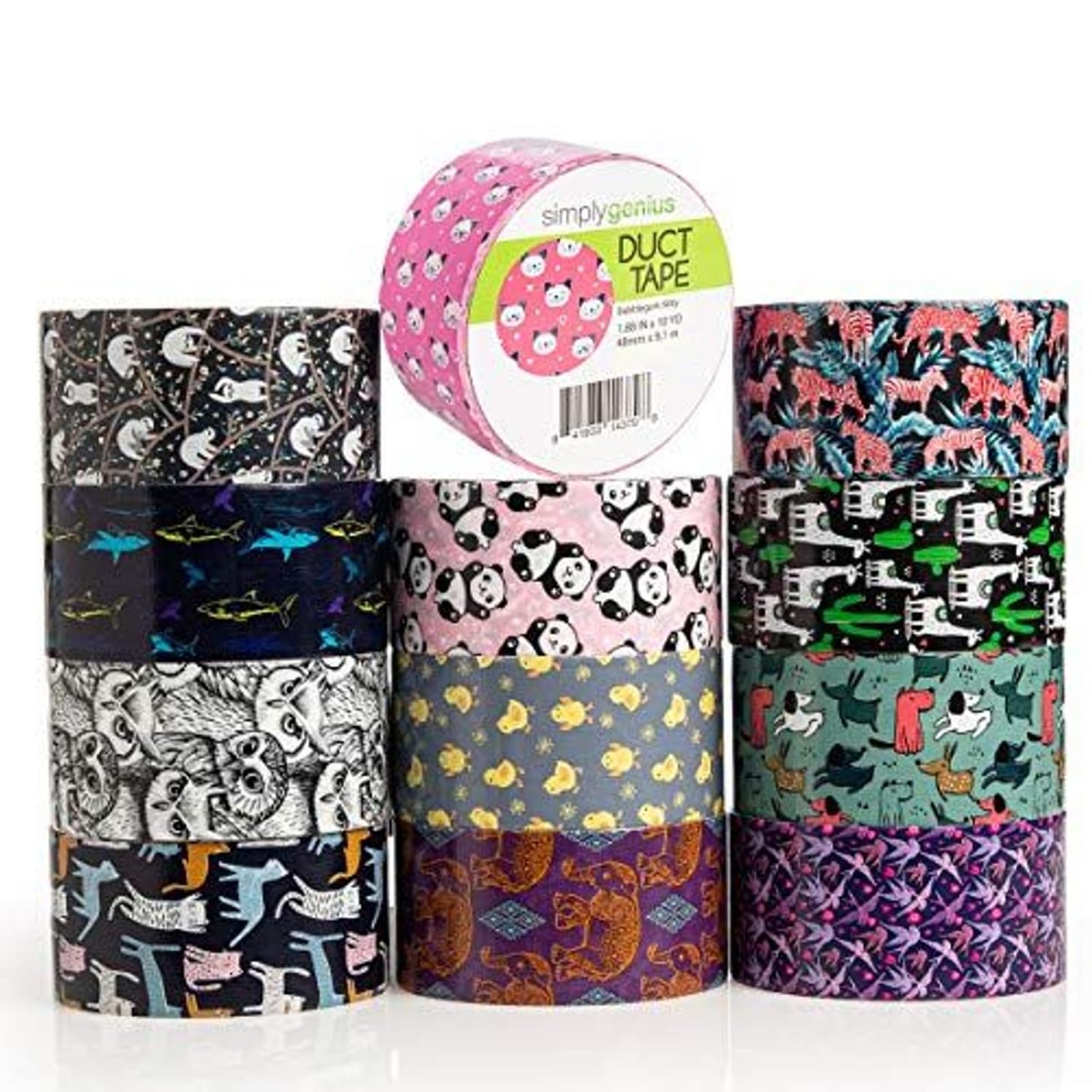 Simply Genius 12 Pack Colored & Patterned Duct Tape Rolls for Craft Supplies - Animal Print Duct Tape Variety Pack for Kid Craft