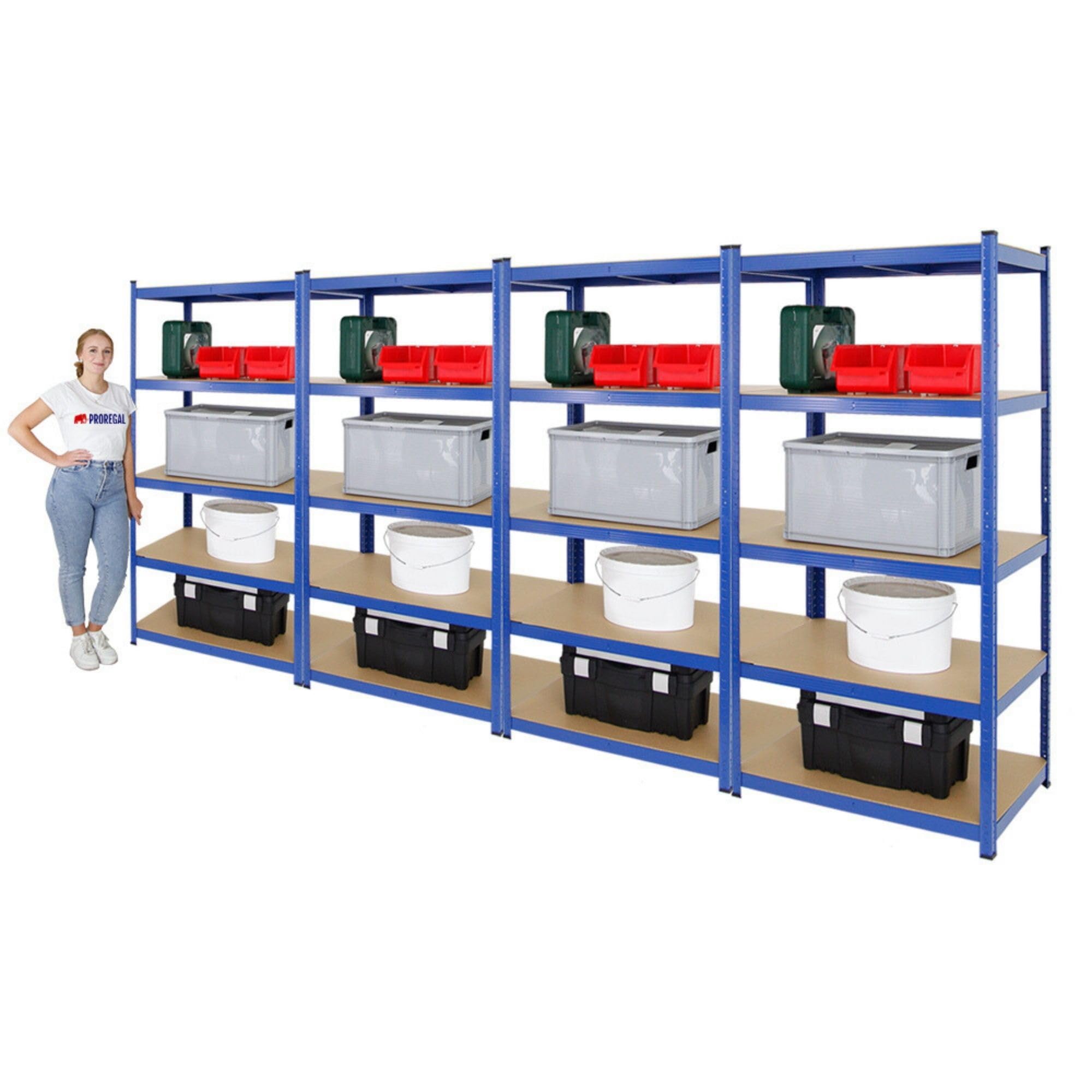 PROREGAL Mega Deal 4X Étagère Robuste Taurus | HxLxP 180x90x60cm | Charge du Compartiment 175kg | Bleu | Pour Garage et Cave