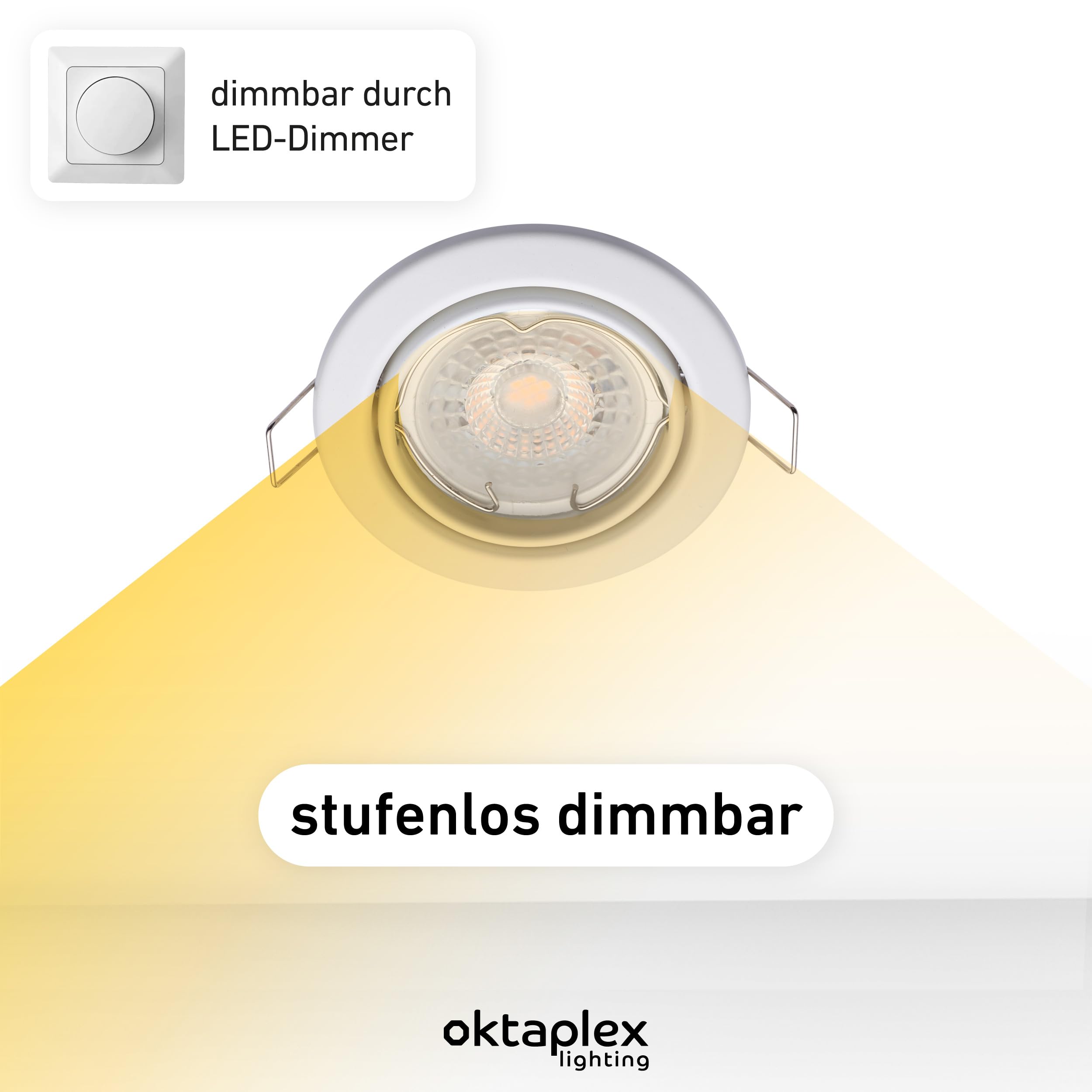 Oktaplex 12er Set Dijon LED Deckenspots 230V dimmbar Schwenkbar ultra flach | 22mm Einbautiefe, 2700K Warmweiß, Lochmaß 68mm, 4,9W, 370lm, 110° Einbaustrahler Weiß