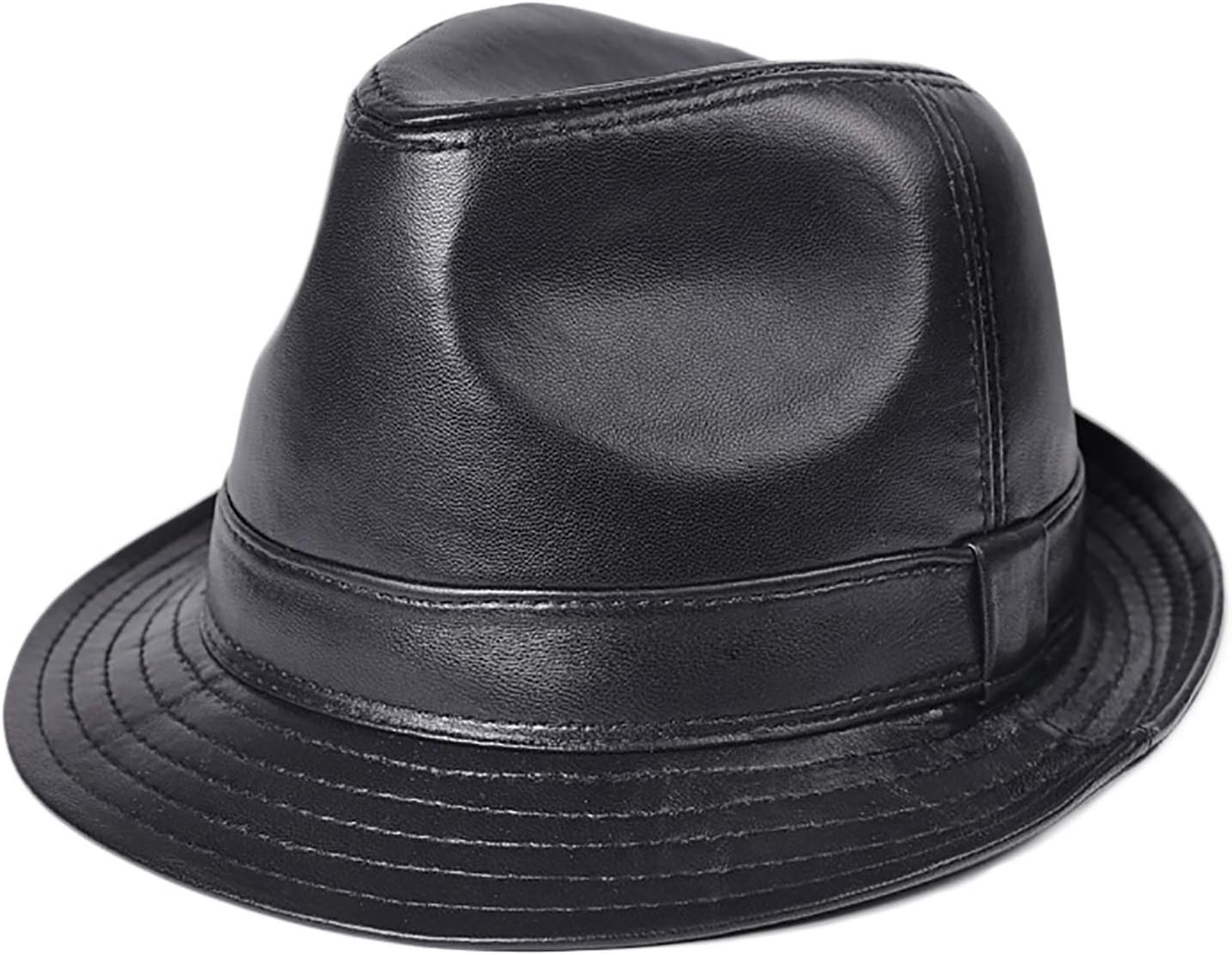Winter Hats,Genuine Leather Jazz Cap Men's Sheepskin Top Hat Panama Vintage Fedora Trilby Hat Autumn and Winter