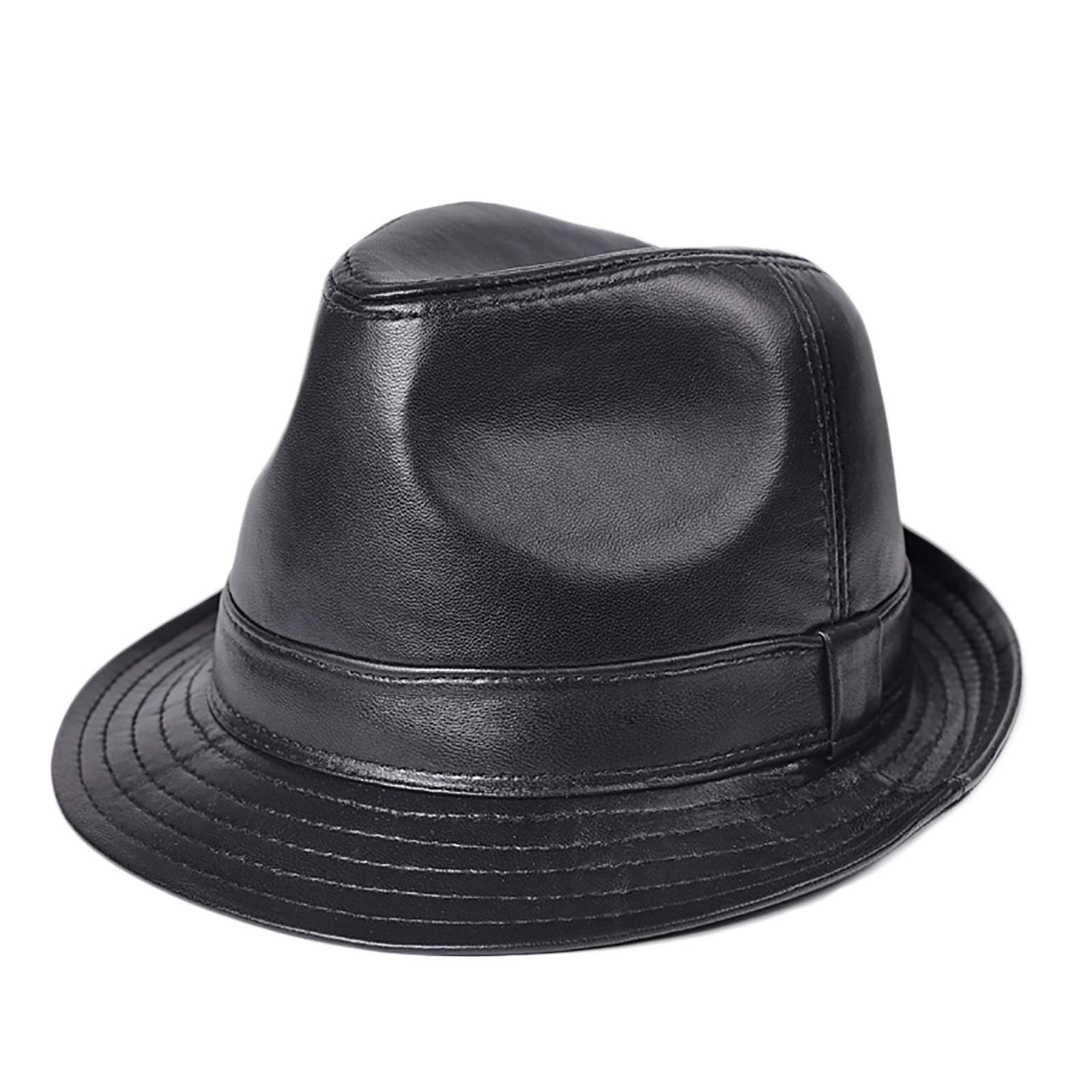Chapeau fedora en cuir de mouton véritable style jazz vintage pour homme